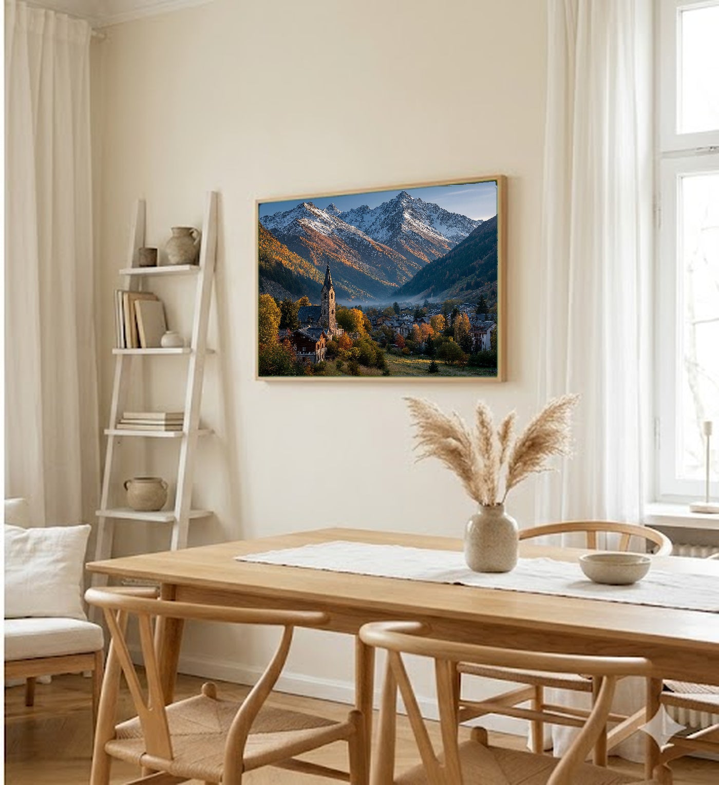 Swiss Village Canvas Wall Art | Autumn Alps Print, Mountain Town, European Decor, Stretched Canvas — swiss village autumn hallway wall art