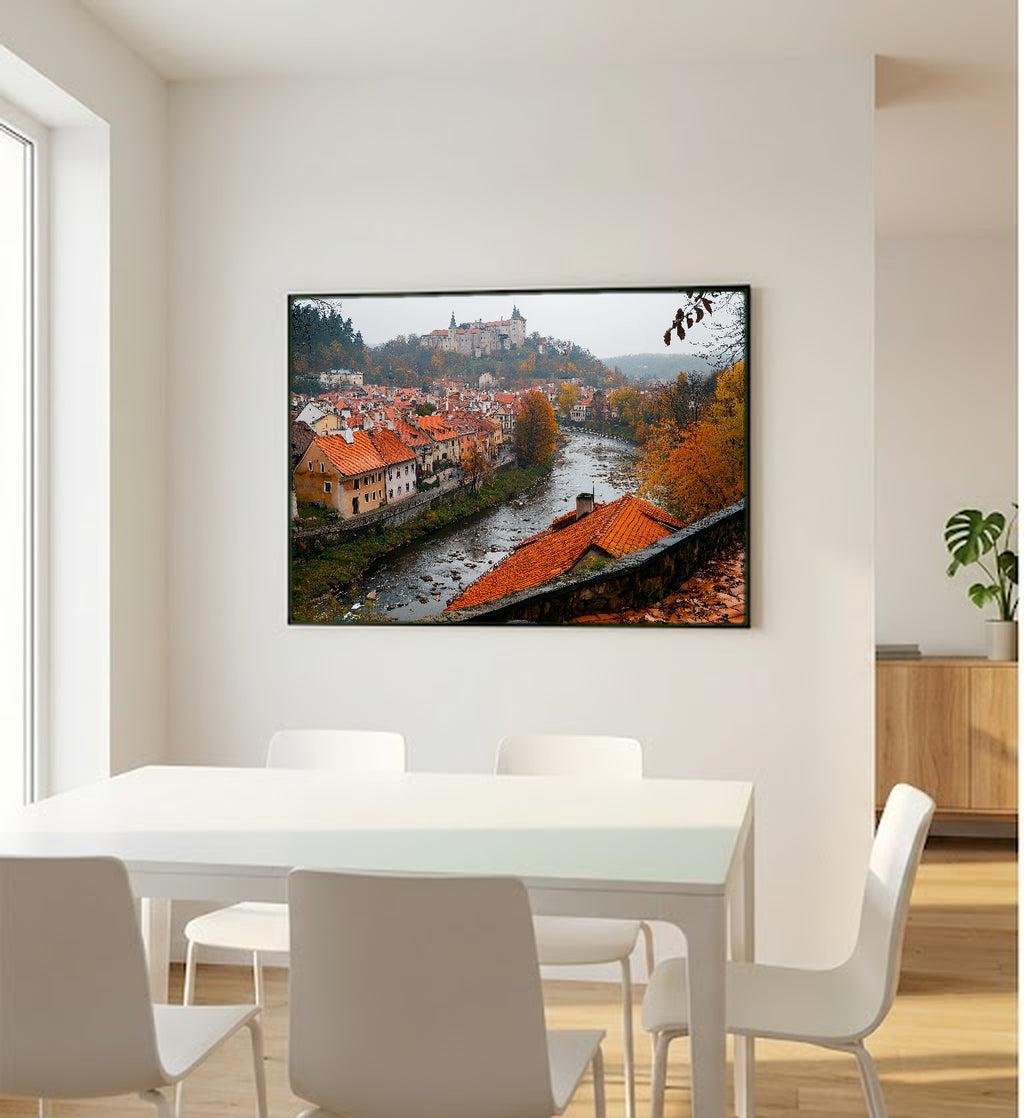 Cesky Krumlov Canvas Wall Art | Czech Republic Medieval Town Print, European Heritage, Stretched Canvas — czech-cesky-krumlov-bedroom-wall-art.jpg
