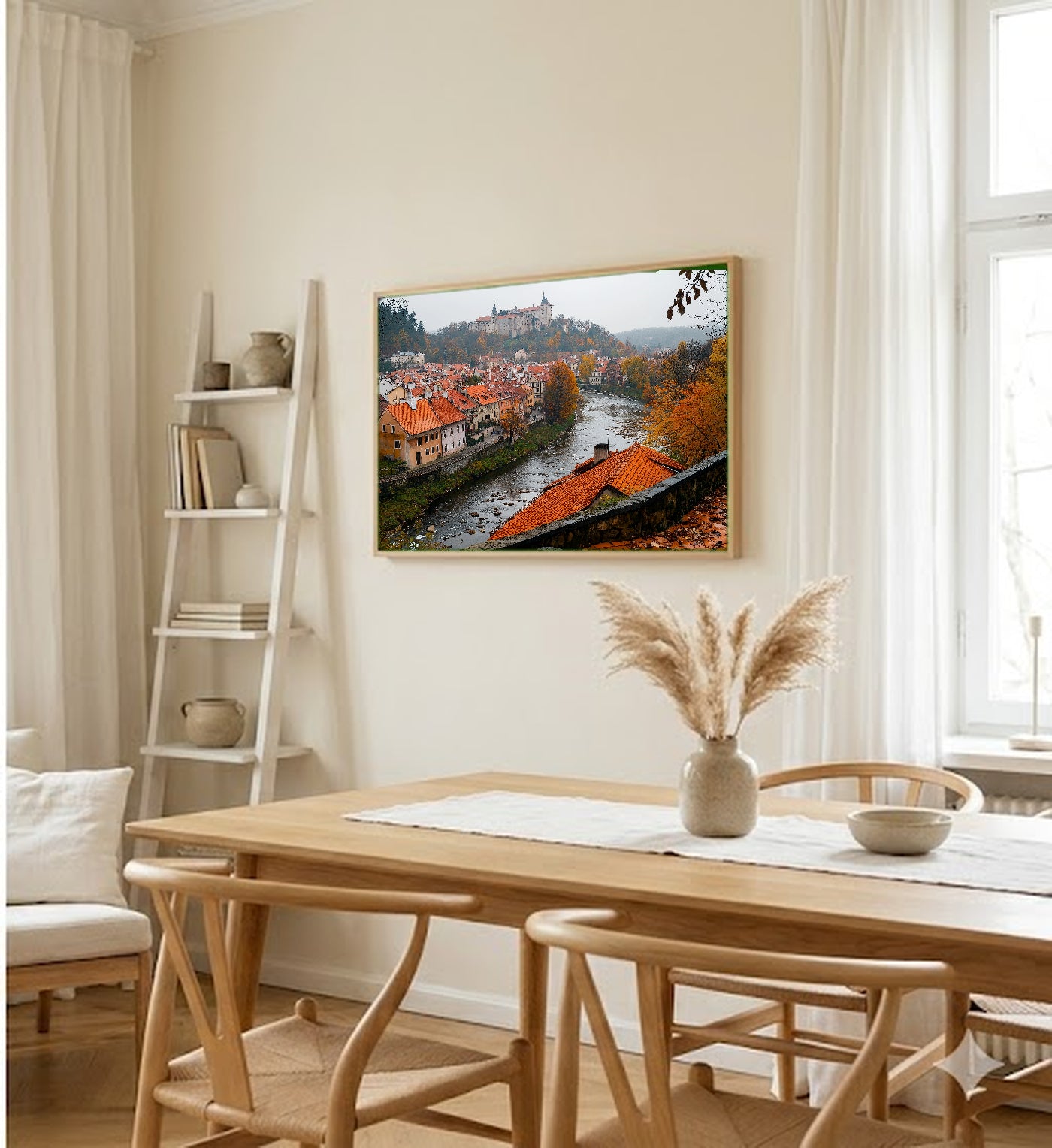 Cesky Krumlov Canvas Wall Art | Czech Republic Medieval Town Print, European Heritage, Stretched Canvas — czech-cesky-krumlov-dining-room-wall-art.jpg
