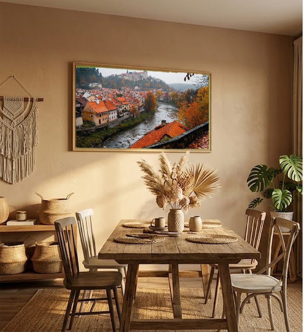 Cesky Krumlov Canvas Wall Art | Czech Republic Medieval Town Print, European Heritage, Stretched Canvas — czech-cesky-krumlov-hallway-wall-art.jpg
