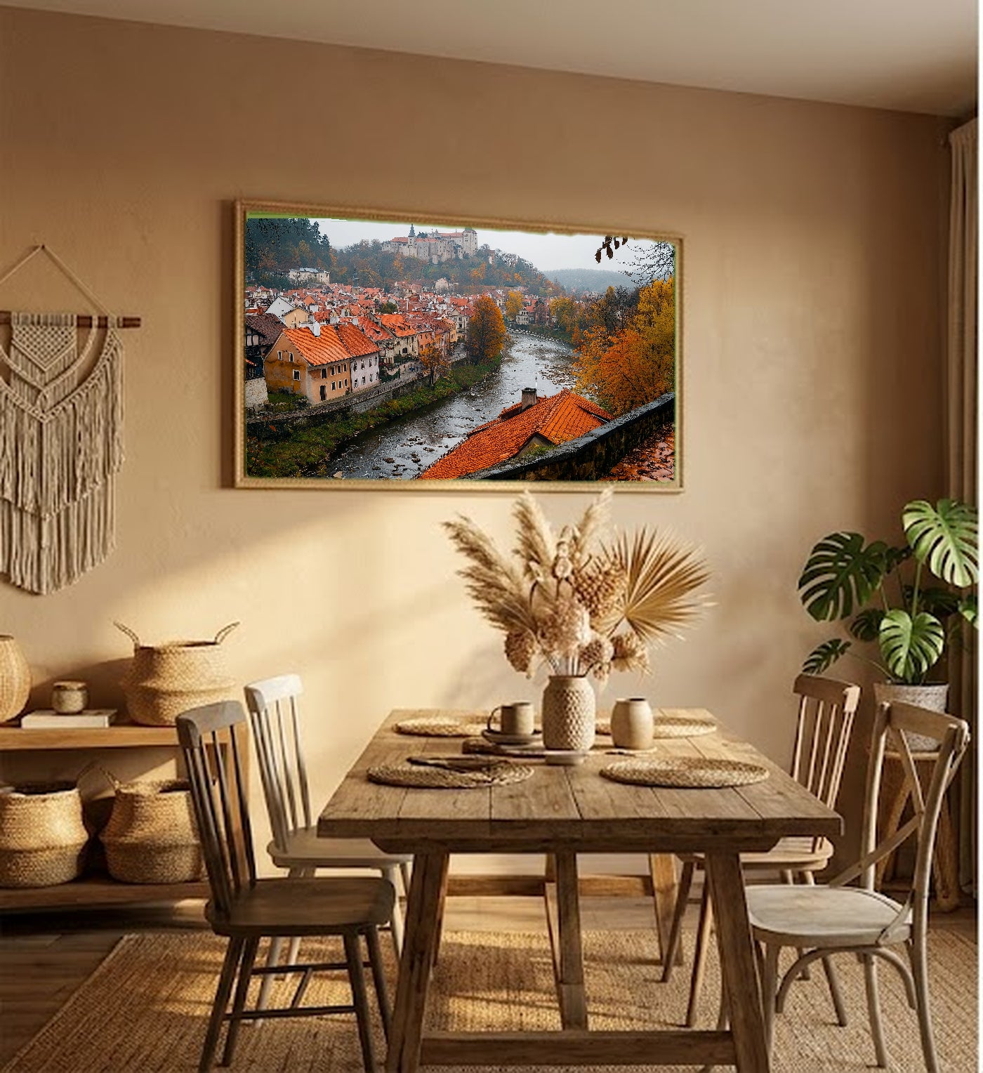 Cesky Krumlov Canvas Wall Art | Czech Republic Medieval Town Print, European Heritage, Stretched Canvas — czech-cesky-krumlov-hallway-wall-art.jpg