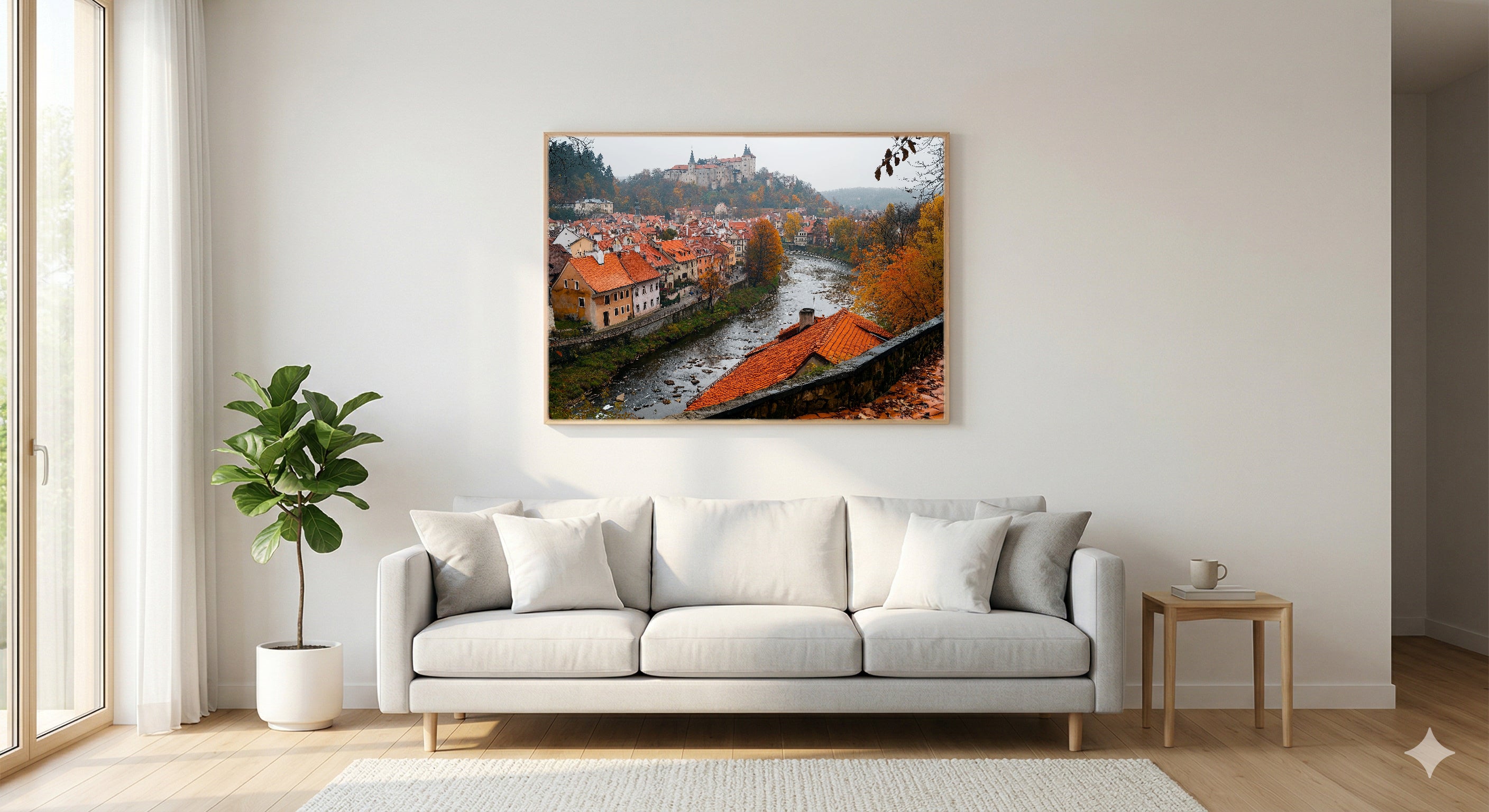 Cesky Krumlov Canvas Wall Art | Czech Republic Medieval Town Print, European Heritage, Stretched Canvas — czech-cesky-krumlov-living-room-wall-art.jpg
