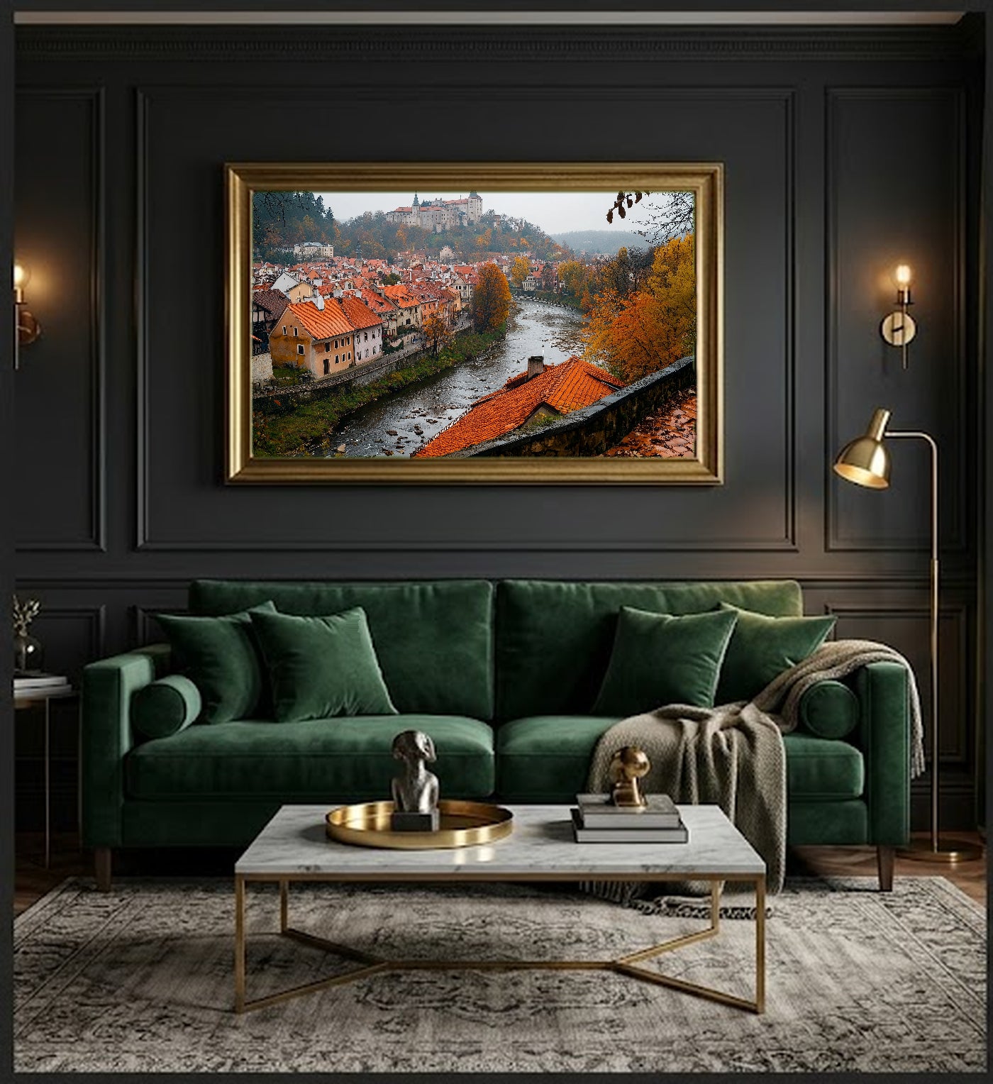 Cesky Krumlov Canvas Wall Art | Czech Republic Medieval Town Print, European Heritage, Stretched Canvas — czech-cesky-krumlov-office-wall-art.jpg