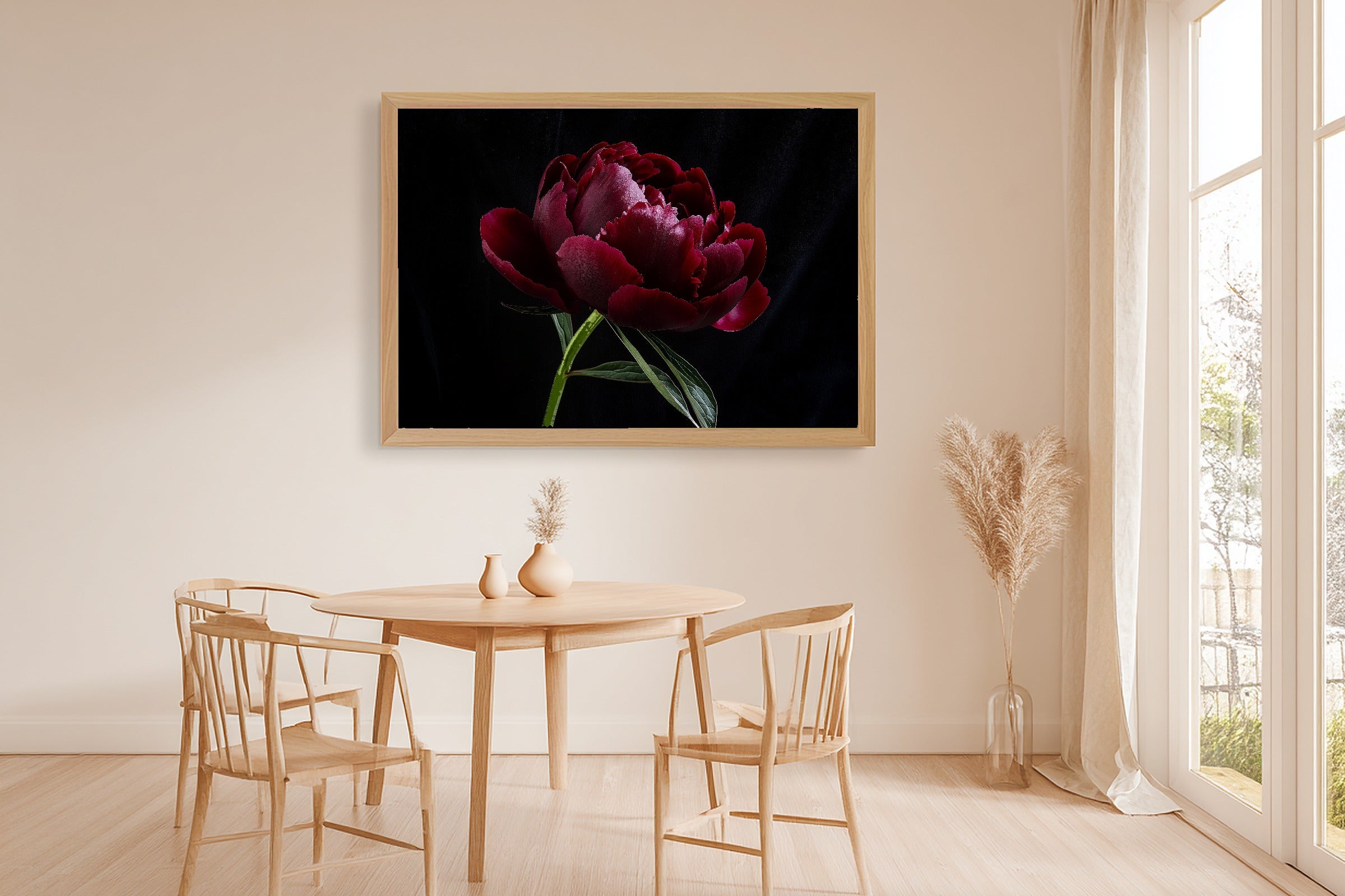 Soft Painterly Dark Peony Moody Floral Art Print — Timeless Decor for the Living Room, Stretched Canvas the Art Lover in Your Life Will Love — dark-peony-moody-floral-dining-room-wall-art.jpg