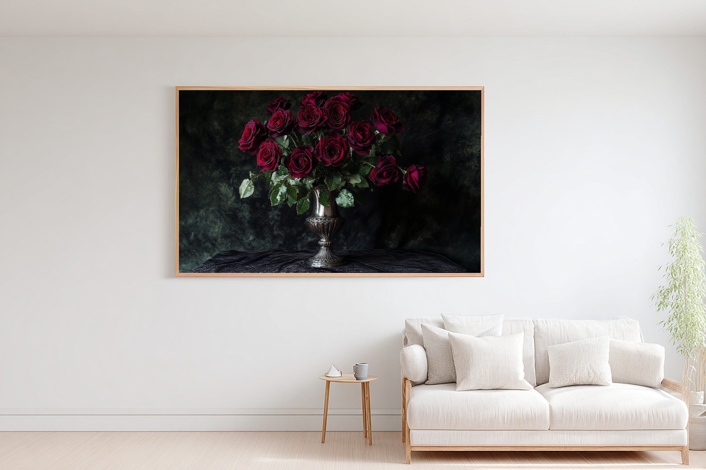 Dark Rose Bouquet Print on Stretched Canvas — Soulful Dreamy Timeless for the Living Room, Gift for the Art Lover in Your Life — dark-rose-bouquet-bedroom-wall-art.jpg