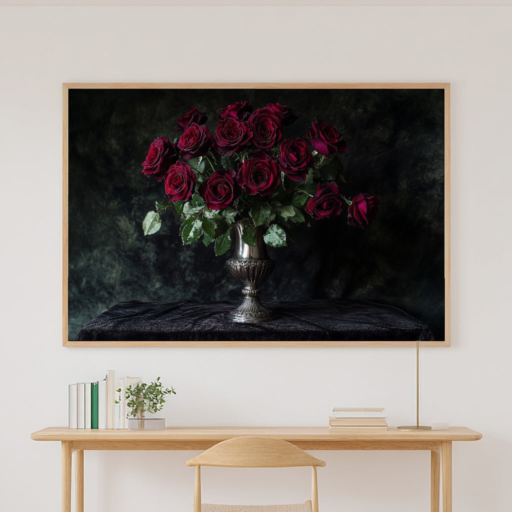 Dark Rose Bouquet Print on Stretched Canvas — Soulful Dreamy Timeless for the Living Room, Gift for the Art Lover in Your Life — dark-rose-bouquet-canvas-print.jpg