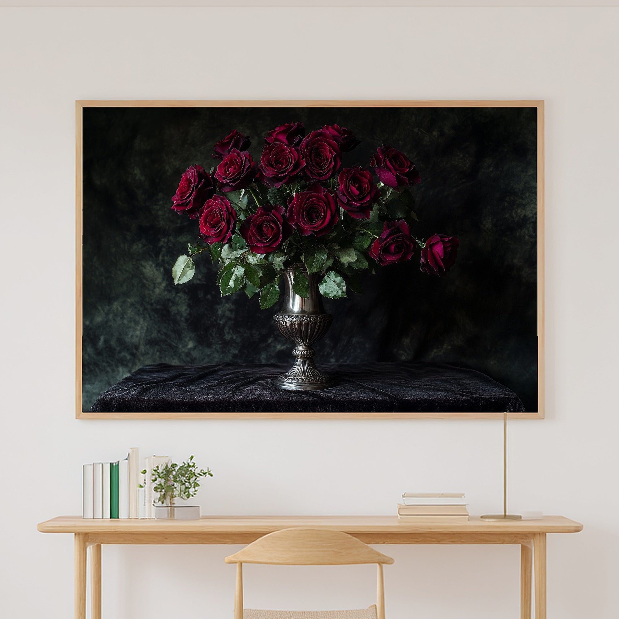 Dark Rose Bouquet Print on Stretched Canvas — Soulful Dreamy Timeless for the Living Room, Gift for the Art Lover in Your Life — dark-rose-bouquet-canvas-print.jpg