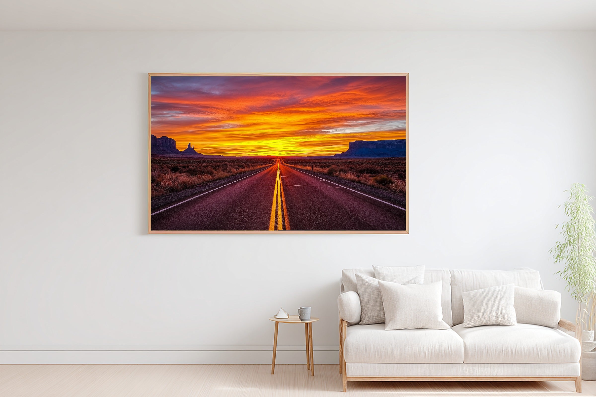 A Dreamy Desert Road Sunset Soft Painterly Print — Cozy Wall Art for the Living Room, Giclée on Canvas — desert-road-sunset-bedroom-wall-art.jpg