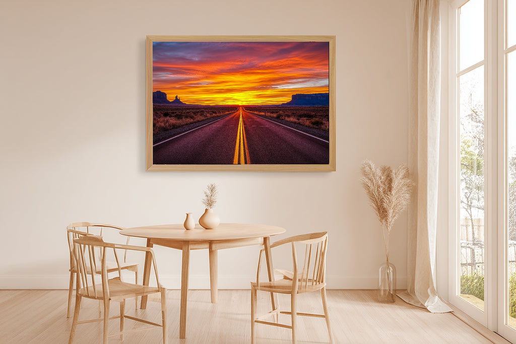 A Dreamy Desert Road Sunset Soft Painterly Print — Cozy Wall Art for the Living Room, Giclée on Canvas — desert-road-sunset-dining-room-wall-art.jpg