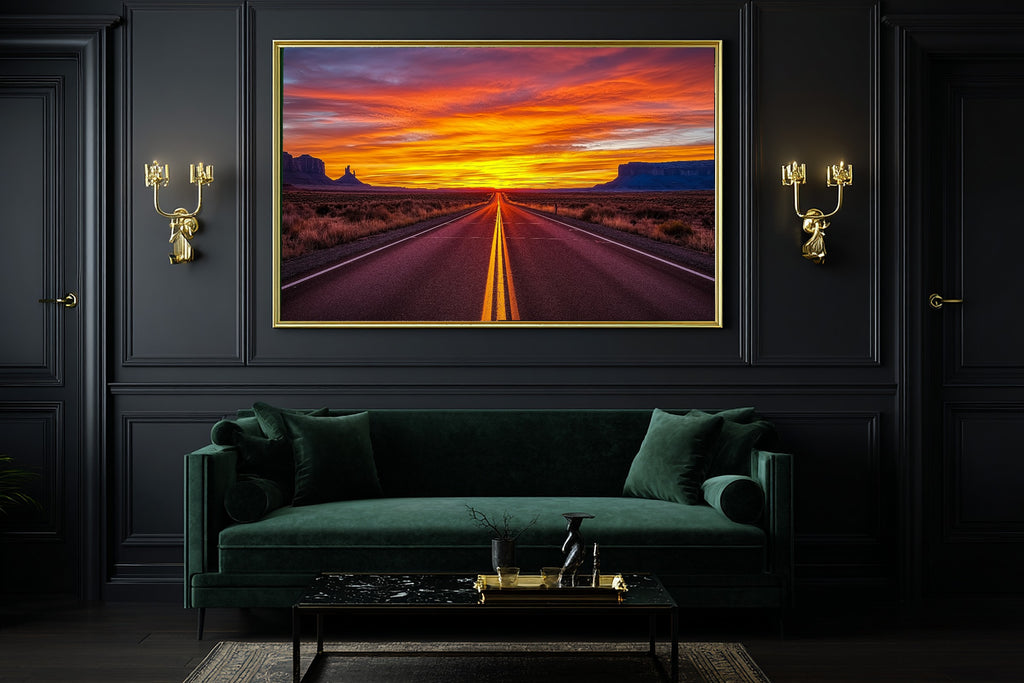 A Dreamy Desert Road Sunset Soft Painterly Print — Cozy Wall Art for the Living Room, Giclée on Canvas — desert-road-sunset-office-wall-art.jpg