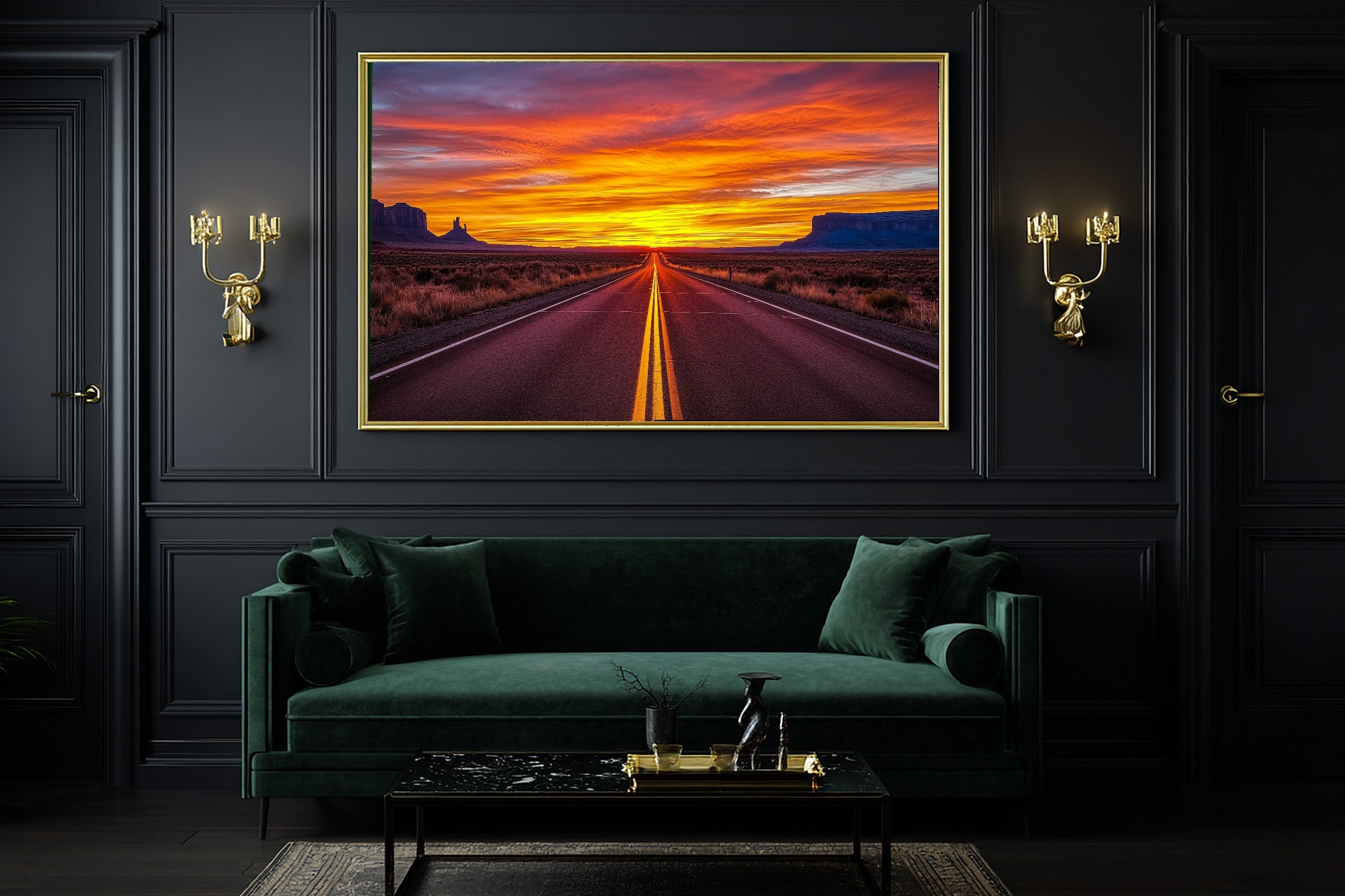 A Dreamy Desert Road Sunset Soft Painterly Print — Cozy Wall Art for the Living Room, Giclée on Canvas — desert-road-sunset-office-wall-art.jpg