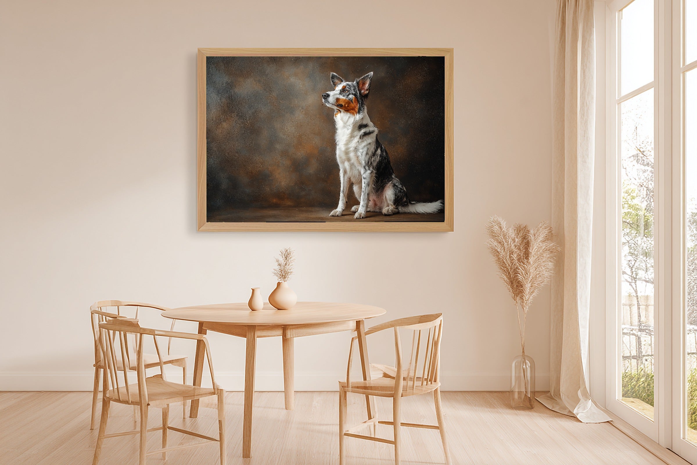 Dog Portrait Australian Shepherd Soulful Painterly Wall Art — Cozy Print for the Living Room — dog-portrait-australian-shepherd-dining-room-wall-art.jpg