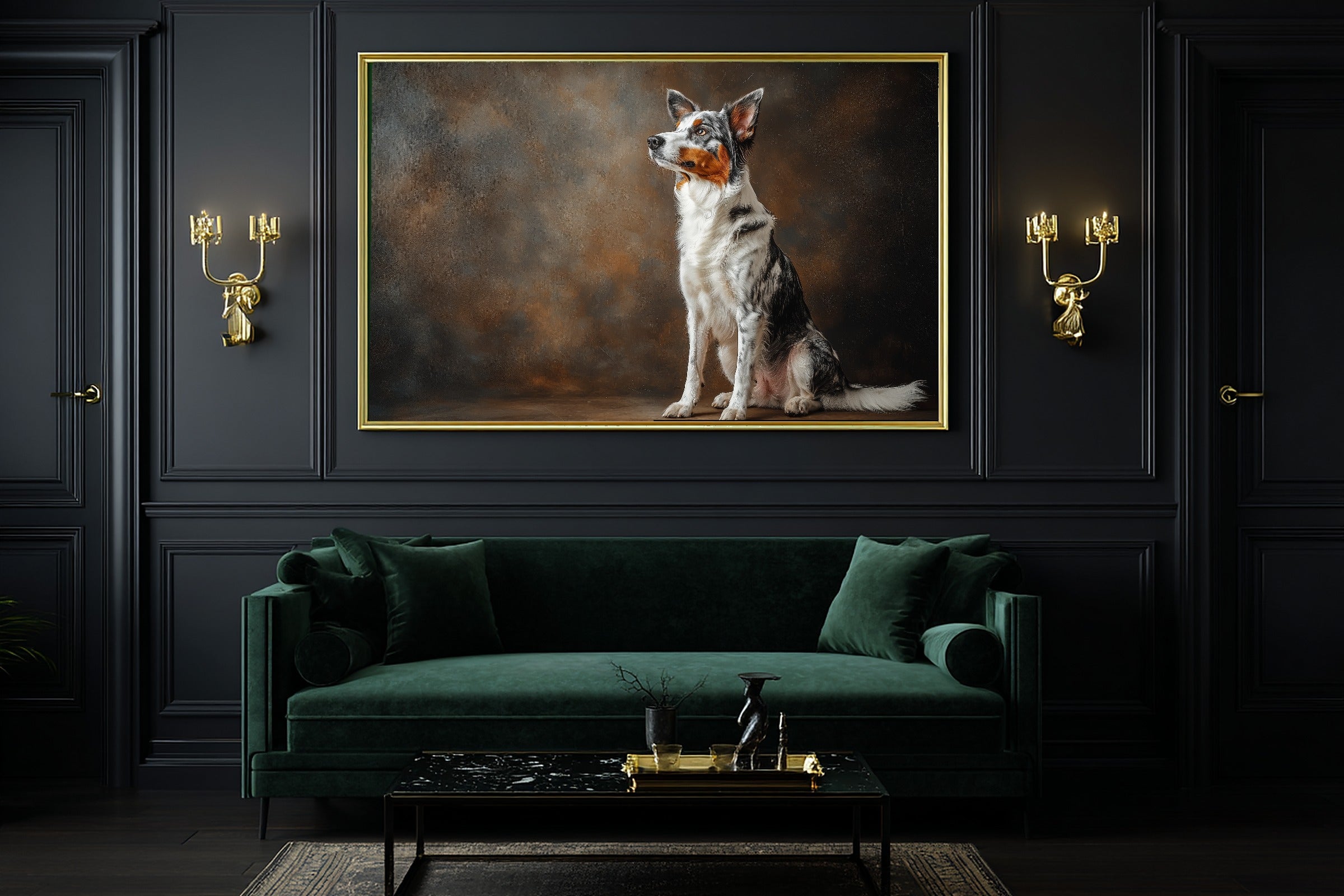 Dog Portrait Australian Shepherd Soulful Painterly Wall Art — Cozy Print for the Living Room — dog-portrait-australian-shepherd-office-wall-art.jpg