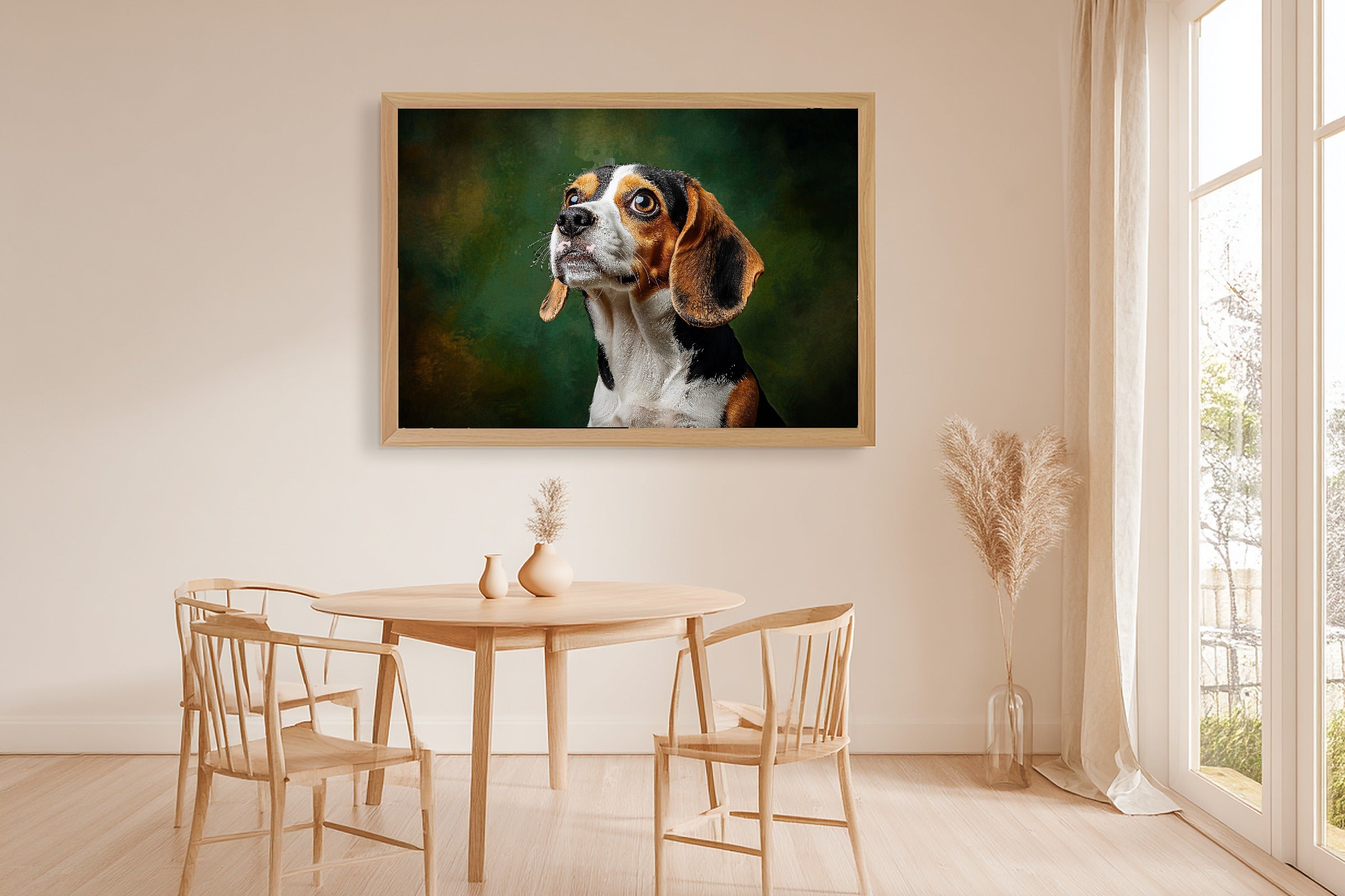 Timeless Dog Portrait Beagle — Soulful Painterly Wall Art, Warm Living Room Decor, Stretched Canvas, Ready to Hang — dog-portrait-beagle-dining-room-wall-art.jpg