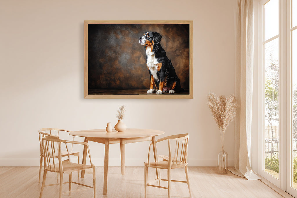 Tender Oil-Painting Dog Portrait Bernese Mountain Art Print — Timeless Decor for the Living Room — dog-portrait-bernese-mountain-dining-room-wall-art.jpg