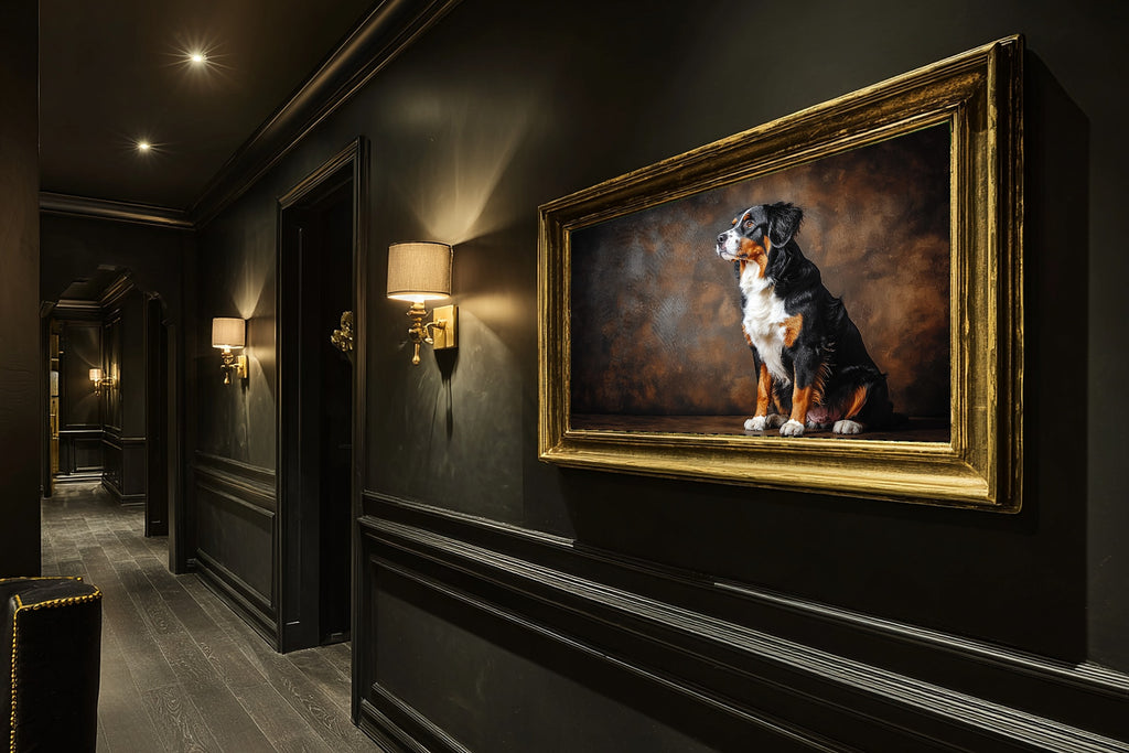 Tender Oil-Painting Dog Portrait Bernese Mountain Art Print — Timeless Decor for the Living Room — dog-portrait-bernese-mountain-hallway-wall-art.jpg