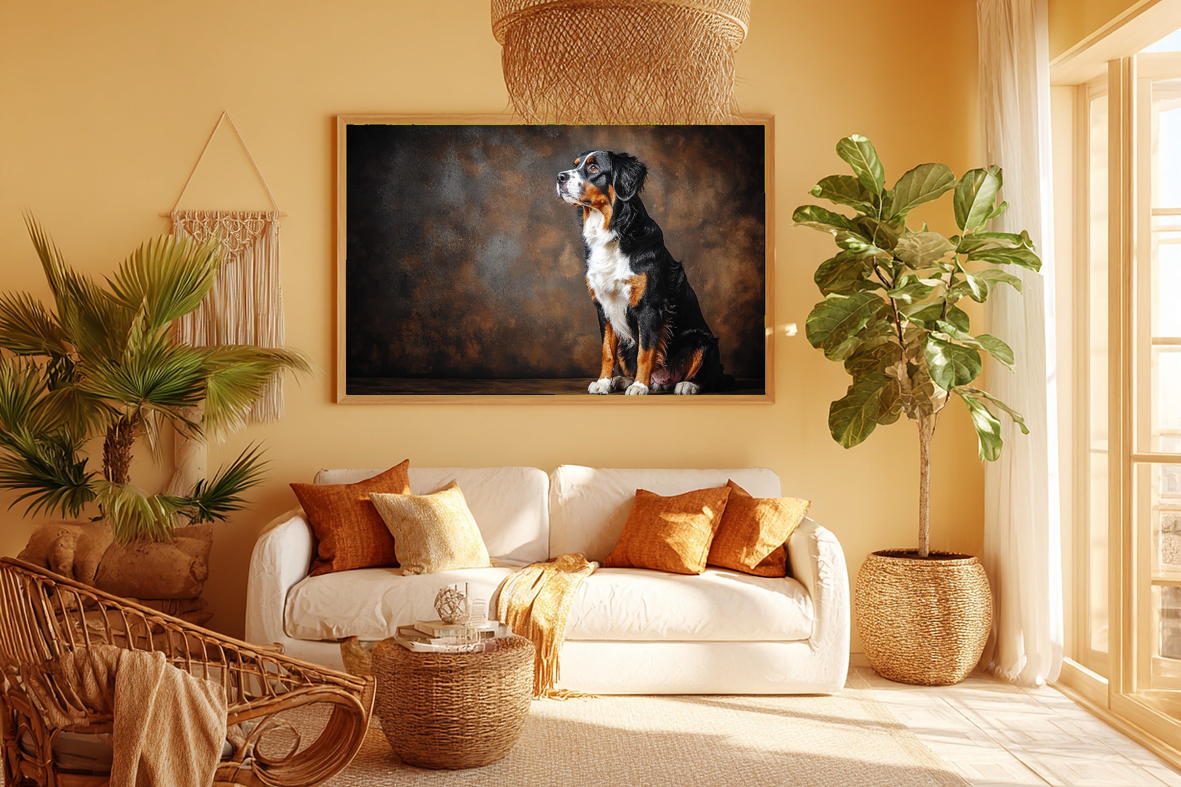 Tender Oil-Painting Dog Portrait Bernese Mountain Art Print — Timeless Decor for the Living Room — dog-portrait-bernese-mountain-room-5-wall-art.jpg