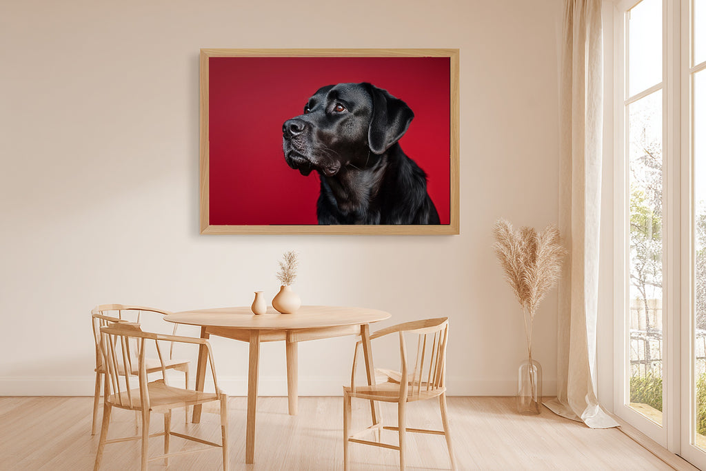 Black Lab Canvas Wall Art | Painterly Pet Portrait Print, Dog Lover Decor, Stretched Canvas — dog-portrait-black-lab-dining-room-wall-art.jpg