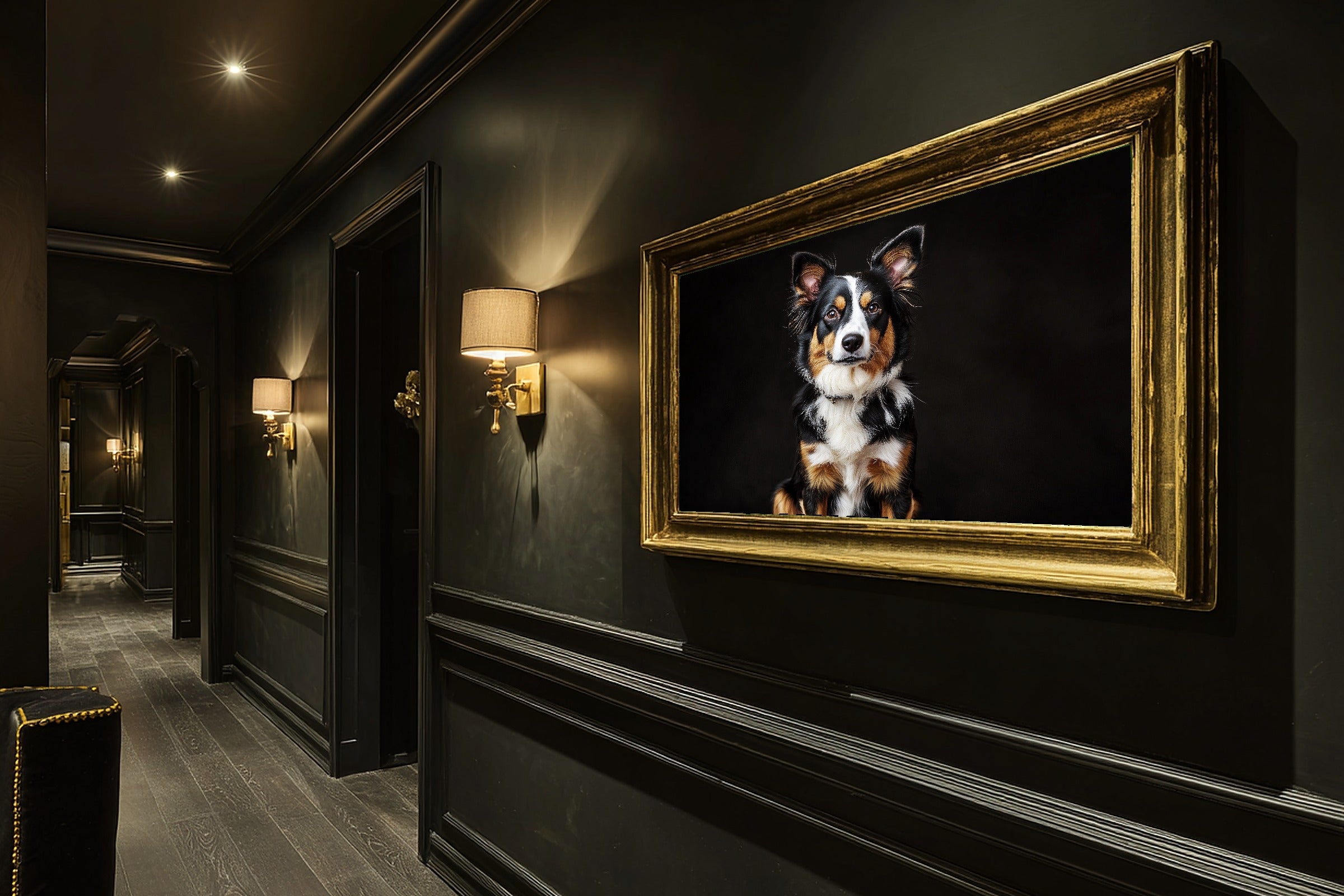 Dog Portrait Border Collie Heartfelt Pet Wall Art — Warm Print for the Living Room, Stretched Canvas Gift for the Pet Lover in Your Life — dog-portrait-border-collie-hallway-wall-art.jpg