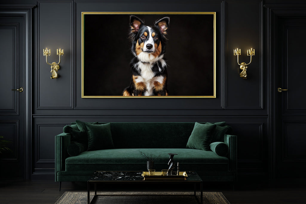 Dog Portrait Border Collie Heartfelt Pet Wall Art — Warm Print for the Living Room, Stretched Canvas Gift for the Pet Lover in Your Life — dog-portrait-border-collie-office-wall-art.jpg