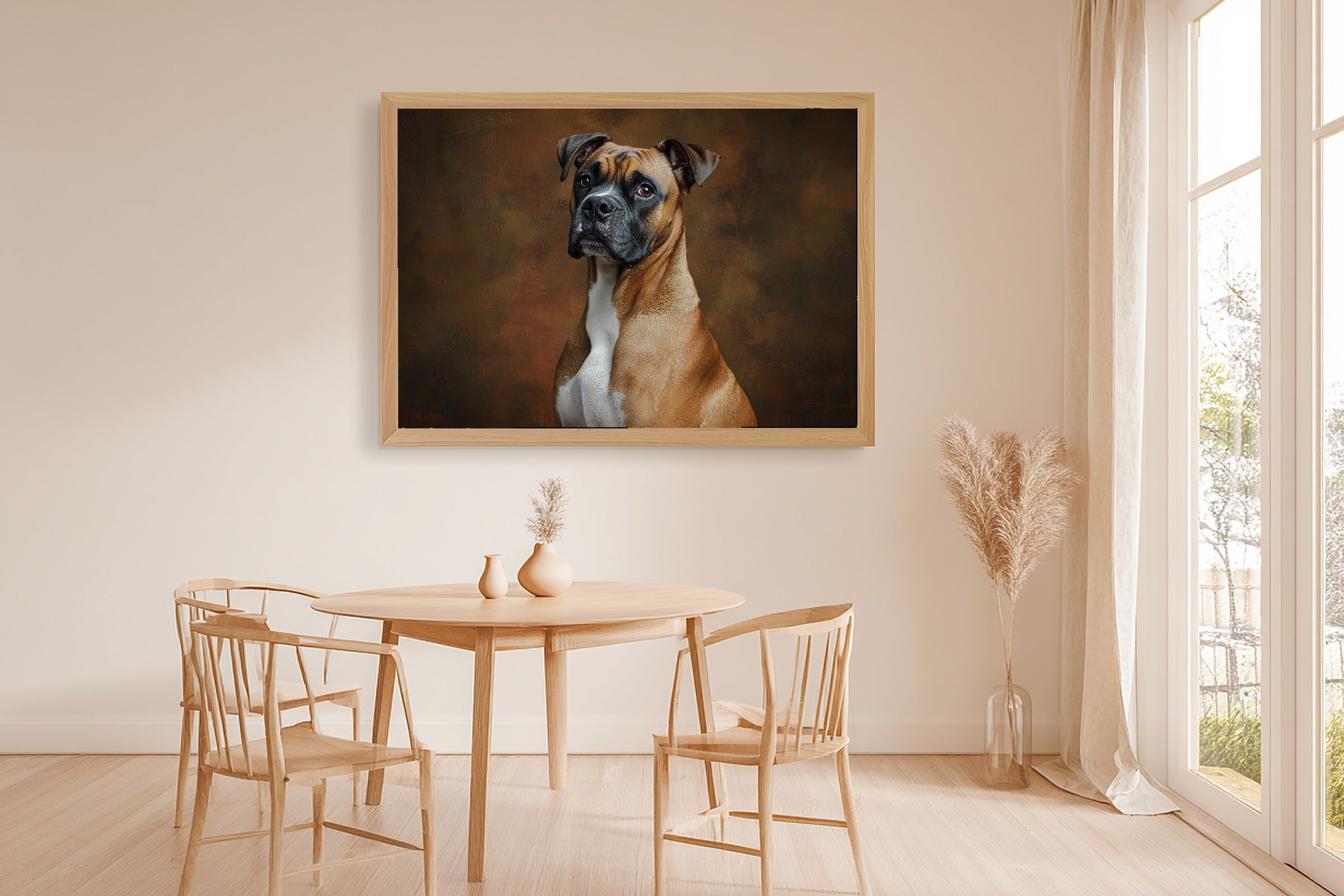 Hand-picked Dog Portrait Boxer Giclée Print — Moody Soulful Painterly for the Living Room, Ready-to-Hang Pet Lover in Your Life Gift — dog-portrait-boxer-dining-room-wall-art.jpg