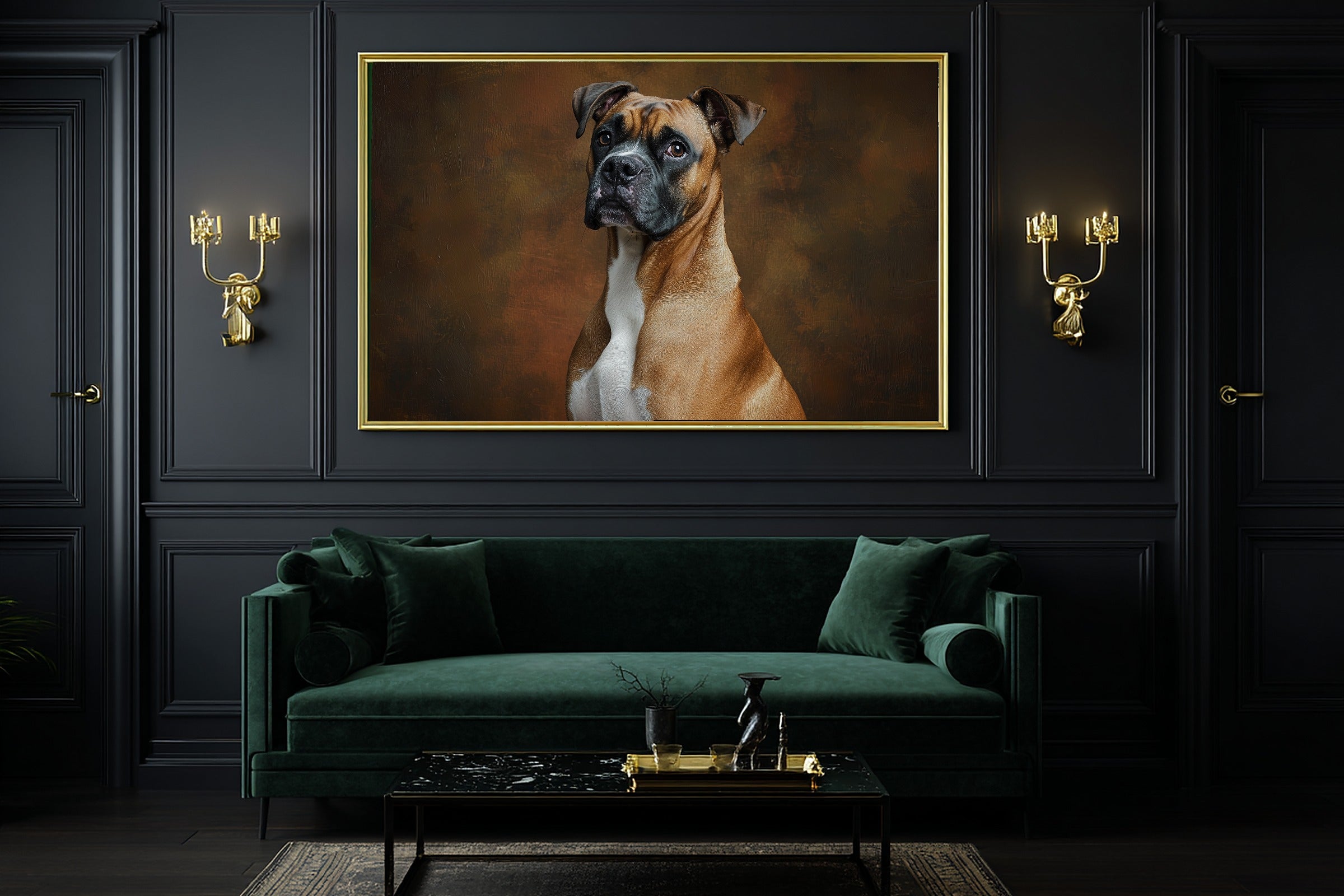 Hand-picked Dog Portrait Boxer Giclée Print — Moody Soulful Painterly for the Living Room, Ready-to-Hang Pet Lover in Your Life Gift — dog-portrait-boxer-office-wall-art.jpg