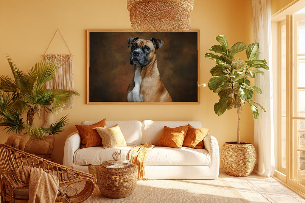 Hand-picked Dog Portrait Boxer Giclée Print — Moody Soulful Painterly for the Living Room, Ready-to-Hang Pet Lover in Your Life Gift — dog-portrait-boxer-room-5-wall-art.jpg