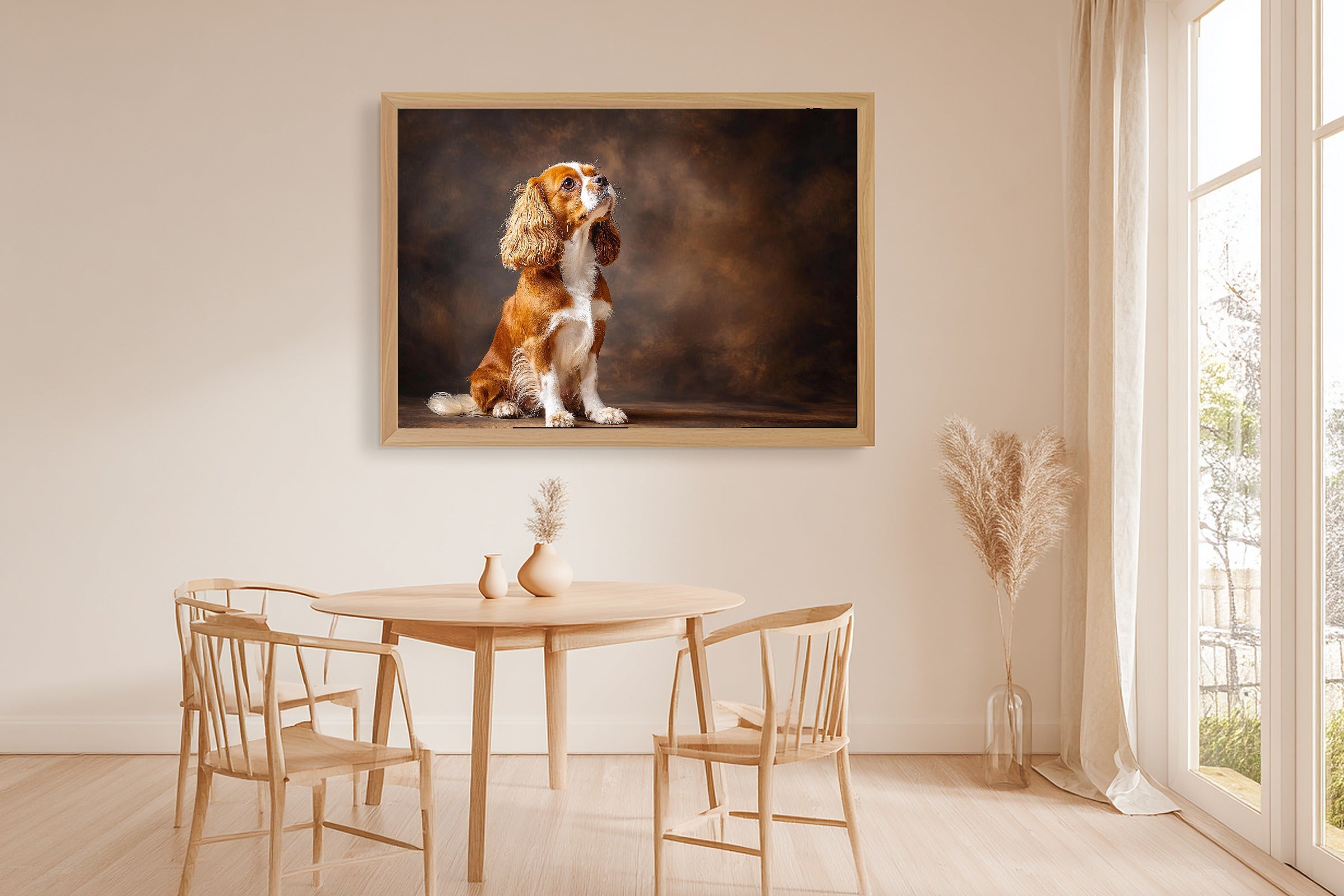 Heartfelt Pet Dog Portrait Cavalier King Charles Canvas Wall Art — Tender Print for the Living Room — dog-portrait-cavalier-king-charles-dining-room-wall-art.jpg
