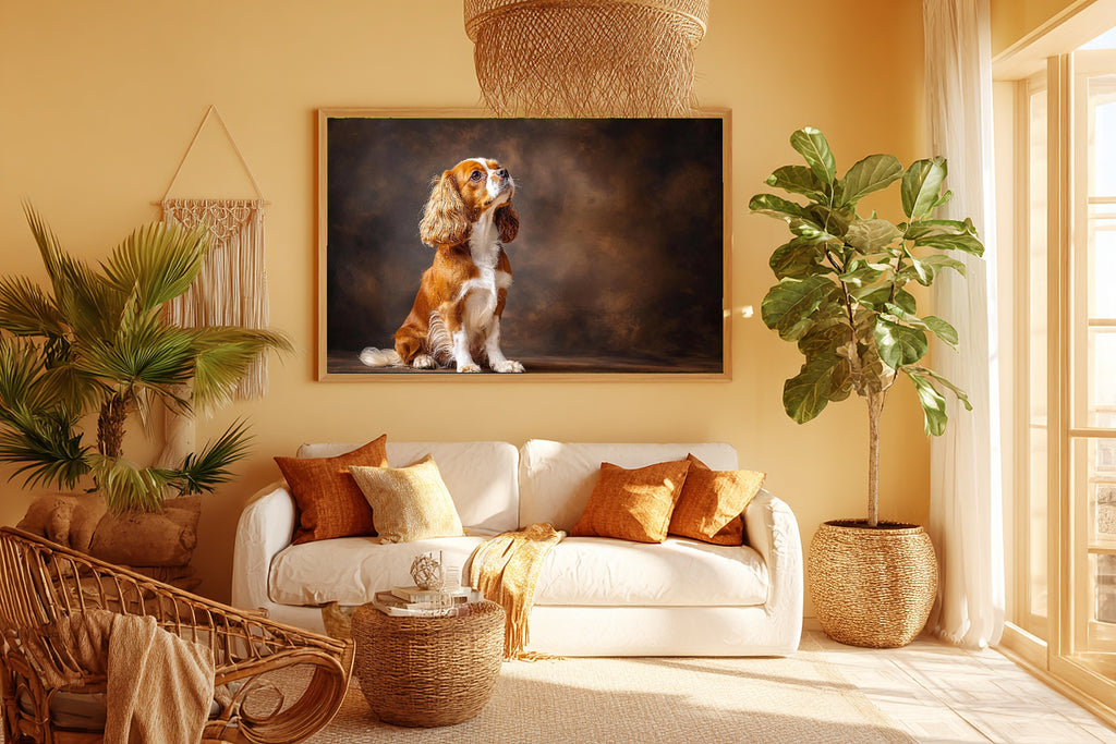 Heartfelt Pet Dog Portrait Cavalier King Charles Canvas Wall Art — Tender Print for the Living Room — dog-portrait-cavalier-king-charles-room-5-wall-art.jpg