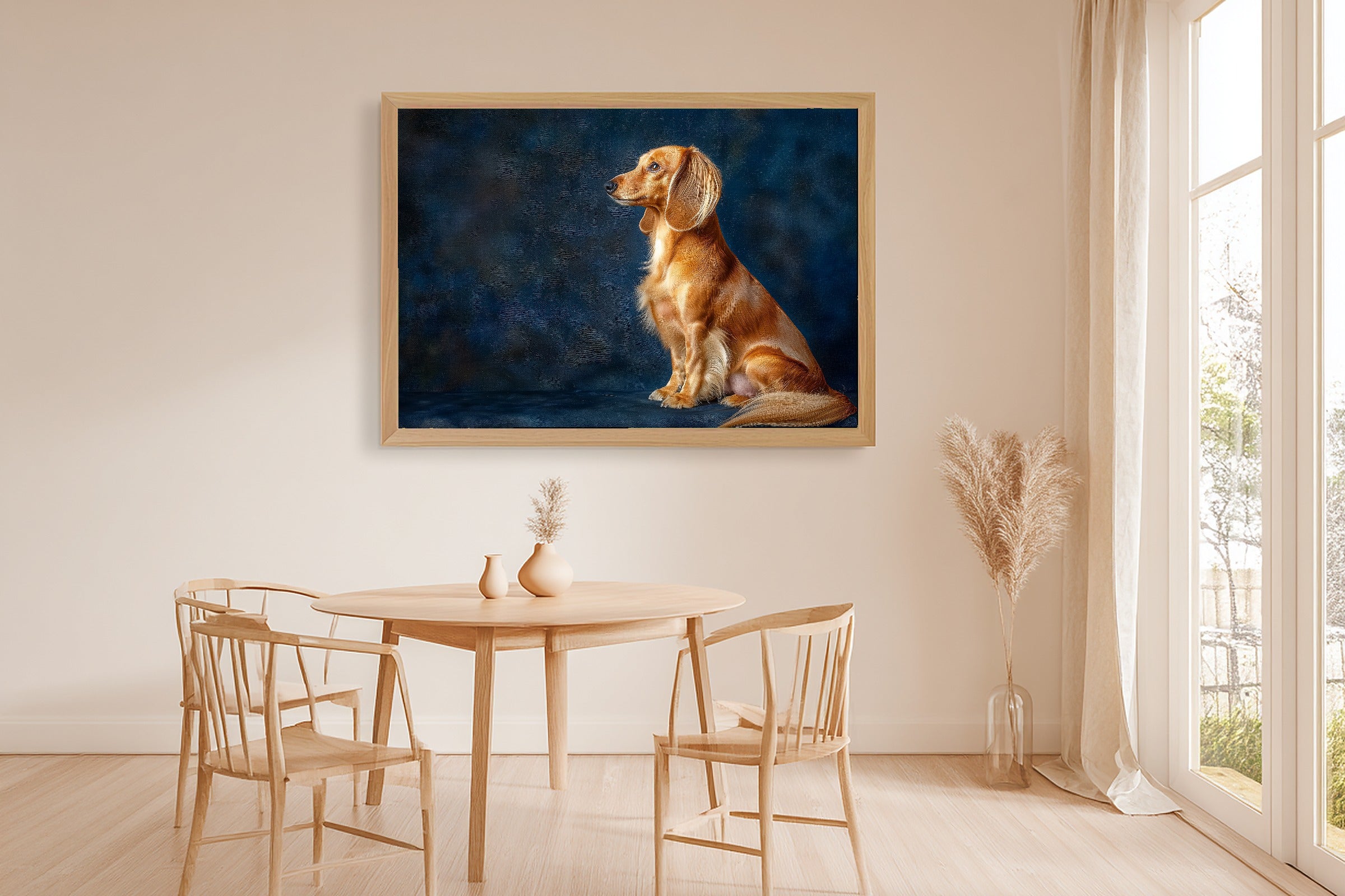 A Dreamy Dog Portrait Dachshund Heartfelt Pet Print — Stunning Wall Art for the Living Room, Giclée on Canvas — dog-portrait-dachshund-dining-room-wall-art.jpg