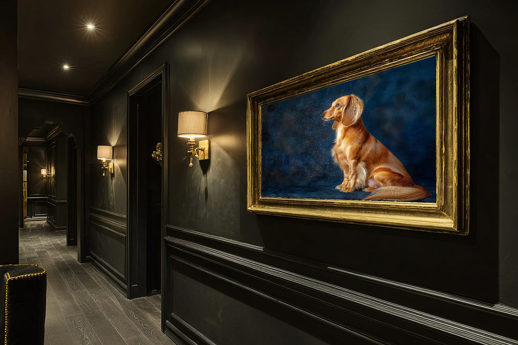 A Dreamy Dog Portrait Dachshund Heartfelt Pet Print — Stunning Wall Art for the Living Room, Giclée on Canvas — dog-portrait-dachshund-hallway-wall-art.jpg