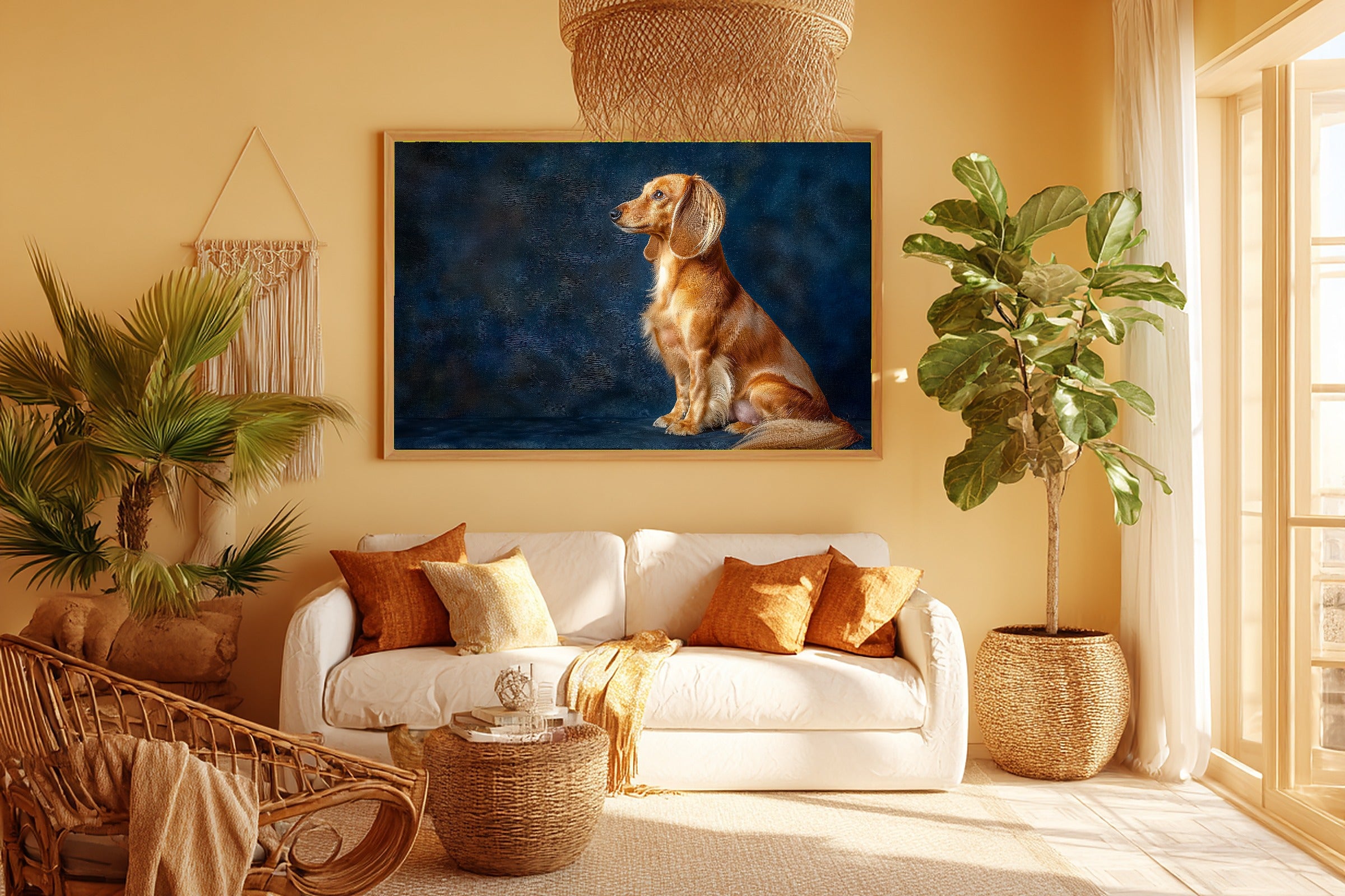 A Dreamy Dog Portrait Dachshund Heartfelt Pet Print — Stunning Wall Art for the Living Room, Giclée on Canvas — dog-portrait-dachshund-room-5-wall-art.jpg
