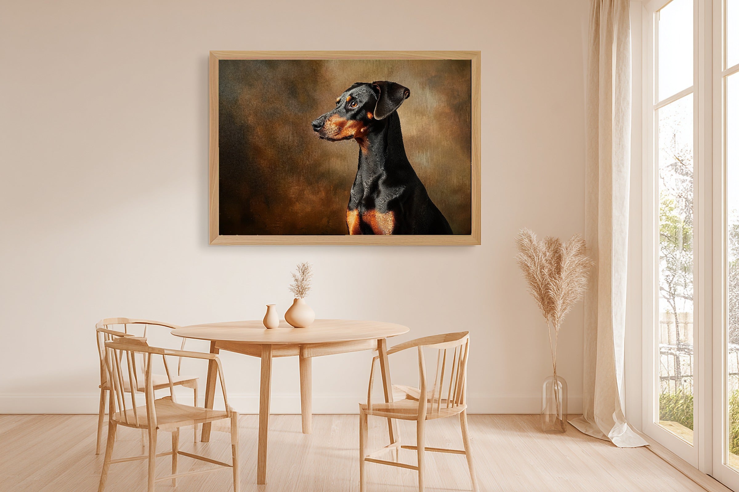 Tender Oil-Painting Dog Portrait Doberman Art Print — Heartfelt Decor for the Living Room — dog-portrait-doberman-dining-room-wall-art.jpg