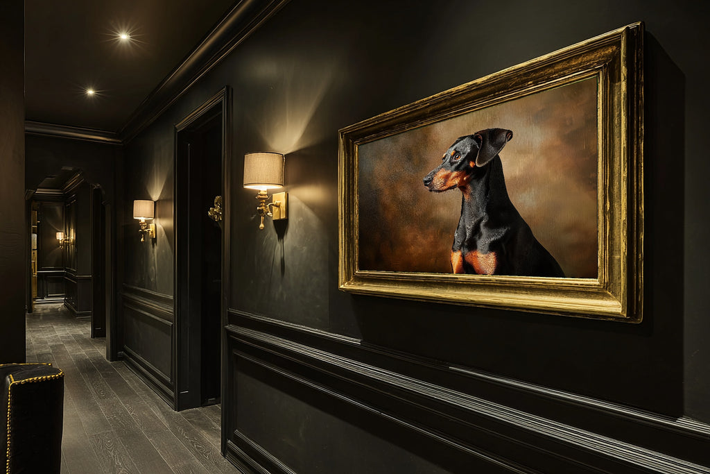 Tender Oil-Painting Dog Portrait Doberman Art Print — Heartfelt Decor for the Living Room — dog-portrait-doberman-hallway-wall-art.jpg