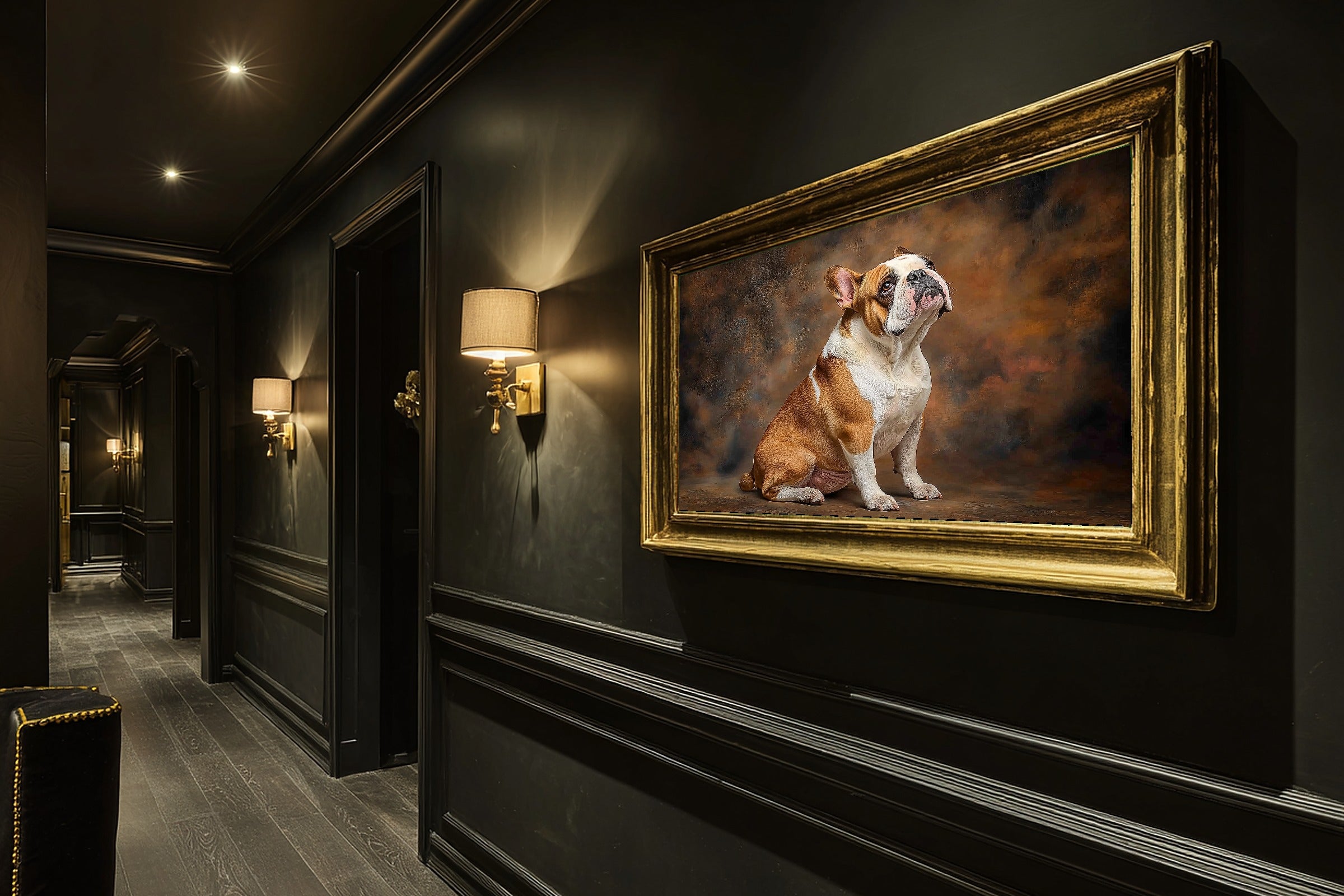 Soulful Painterly Dog Portrait English Bulldog Art Print — Timeless Decor for the Living Room — dog-portrait-english-bulldog-hallway-wall-art.jpg