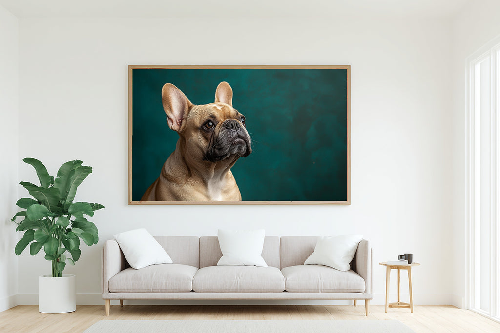 French Bulldog Canvas Wall Art | Painterly Pet Portrait Print, Dog Lover Decor, Stretched Canvas — dog-portrait-french-bulldog-living-room-wall-art.jpg