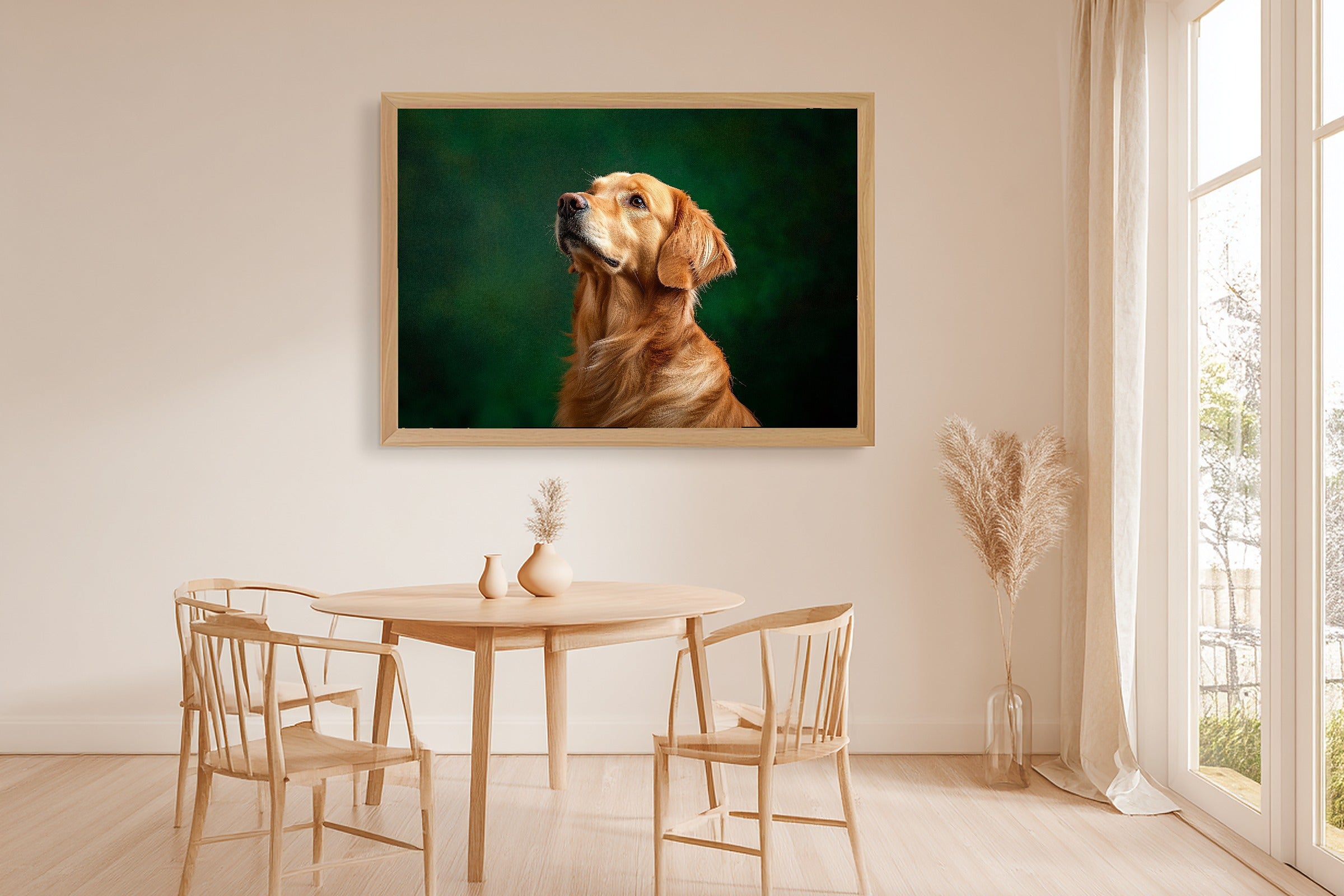 Golden Retriever Canvas Wall Art | Painterly Pet Portrait Print, Dog Lover Decor, Stretched Canvas — dog-portrait-golden-retriever-dining-room-wall-art.jpg