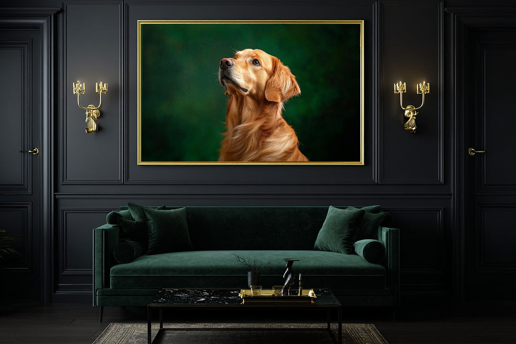 Golden Retriever Canvas Wall Art | Painterly Pet Portrait Print, Dog Lover Decor, Stretched Canvas — dog-portrait-golden-retriever-office-wall-art.jpg