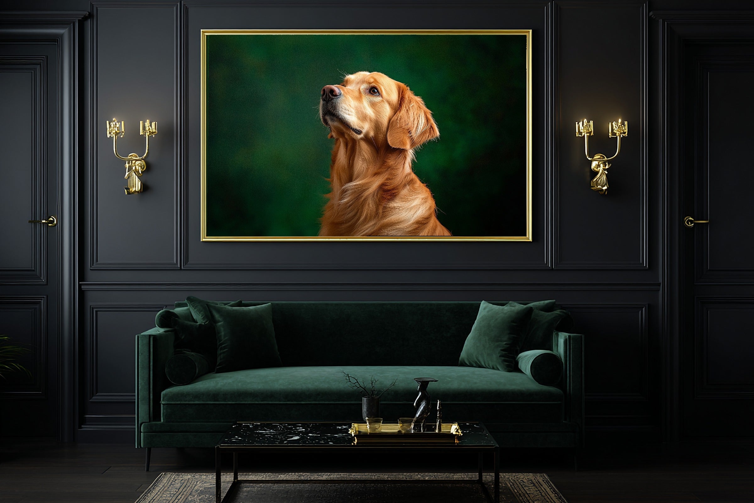 Golden Retriever Canvas Wall Art | Painterly Pet Portrait Print, Dog Lover Decor, Stretched Canvas — dog-portrait-golden-retriever-office-wall-art.jpg