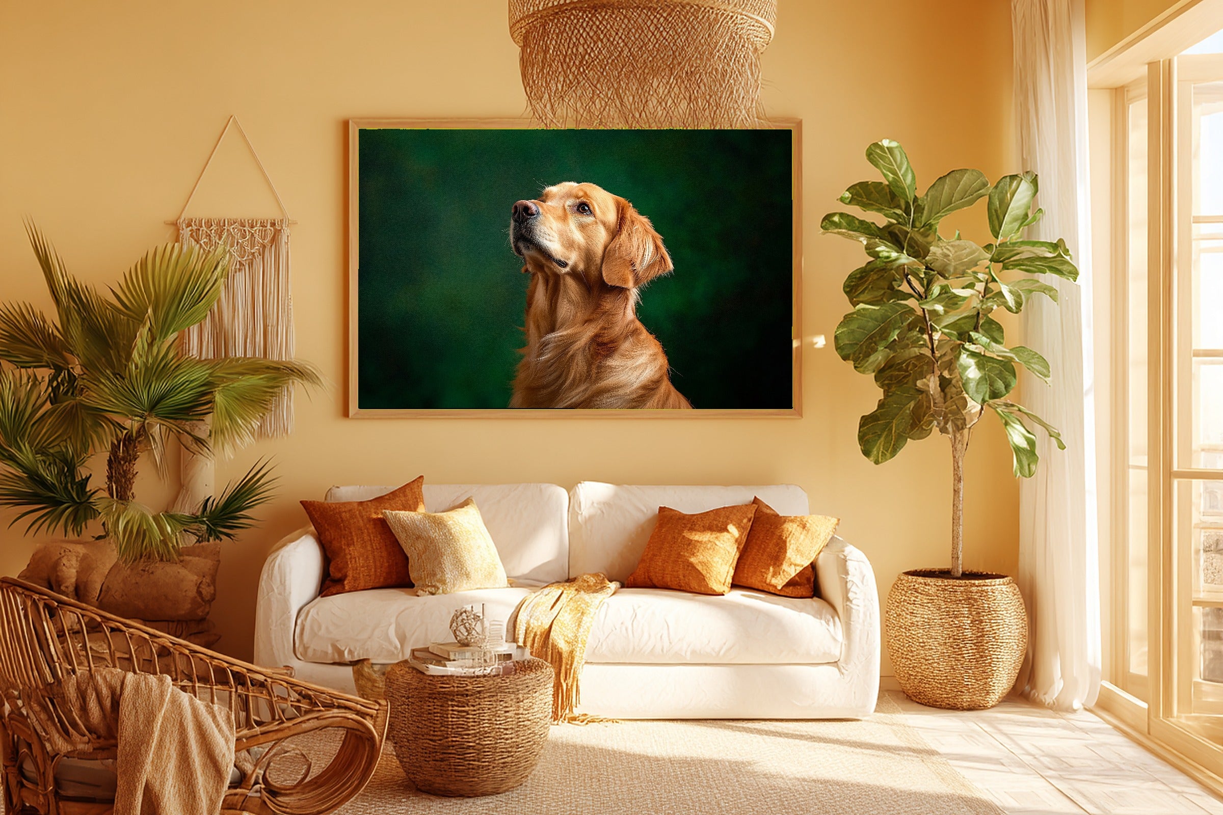 Golden Retriever Canvas Wall Art | Painterly Pet Portrait Print, Dog Lover Decor, Stretched Canvas — dog-portrait-golden-retriever-room-5-wall-art.jpg
