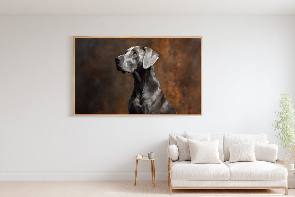 Dog Portrait Great Dane Print on Stretched Canvas — Stunning Soulful Painterly for the Living Room, Gift for the Pet Lover in Your Life — dog-portrait-great-dane-bedroom-wall-art.jpg