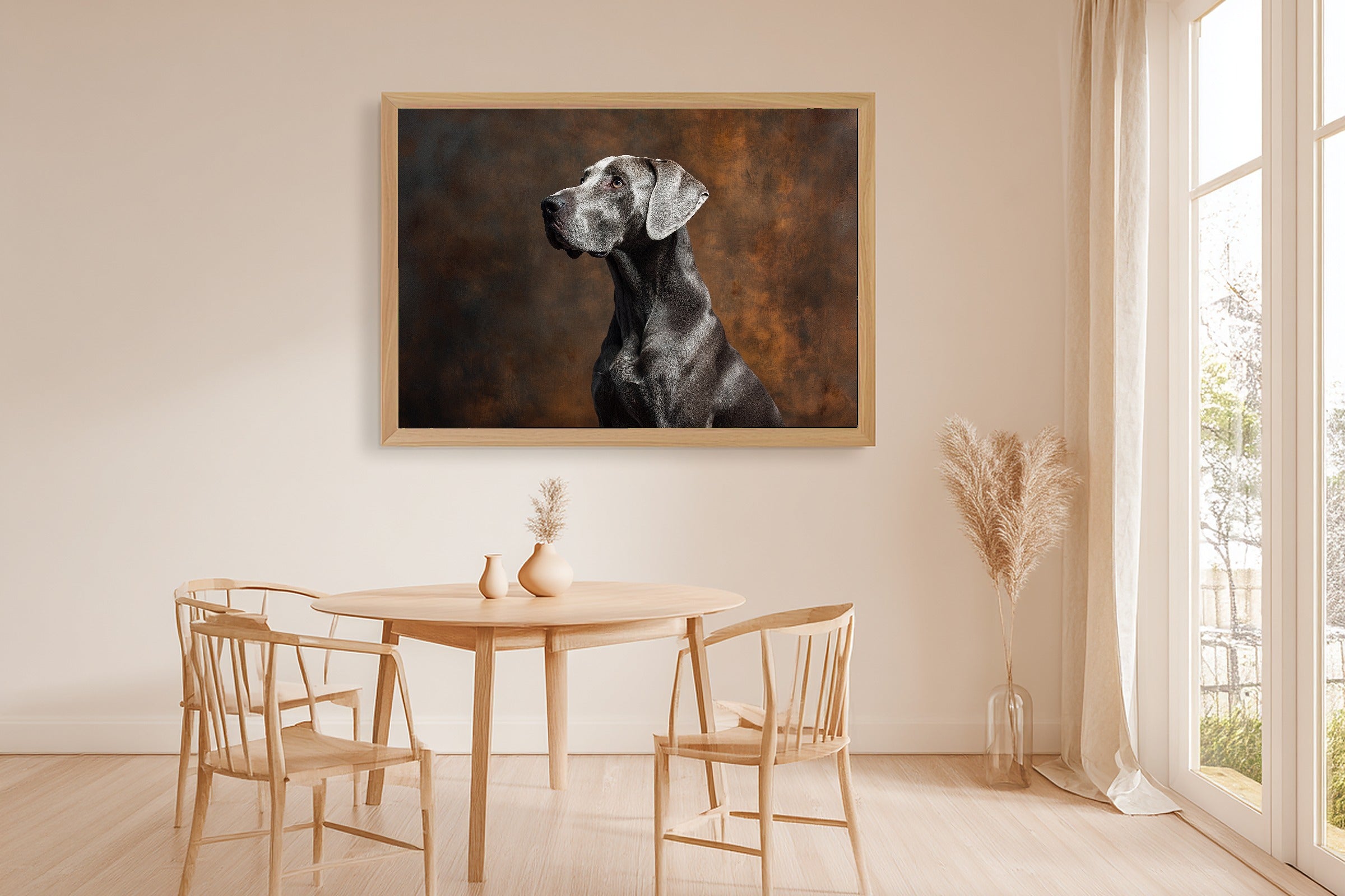Dog Portrait Great Dane Print on Stretched Canvas — Stunning Soulful Painterly for the Living Room, Gift for the Pet Lover in Your Life — dog-portrait-great-dane-dining-room-wall-art.jpg