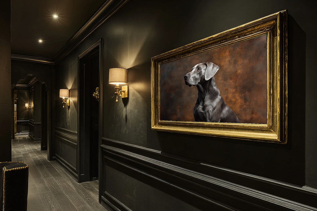 Dog Portrait Great Dane Print on Stretched Canvas — Stunning Soulful Painterly for the Living Room, Gift for the Pet Lover in Your Life — dog-portrait-great-dane-hallway-wall-art.jpg