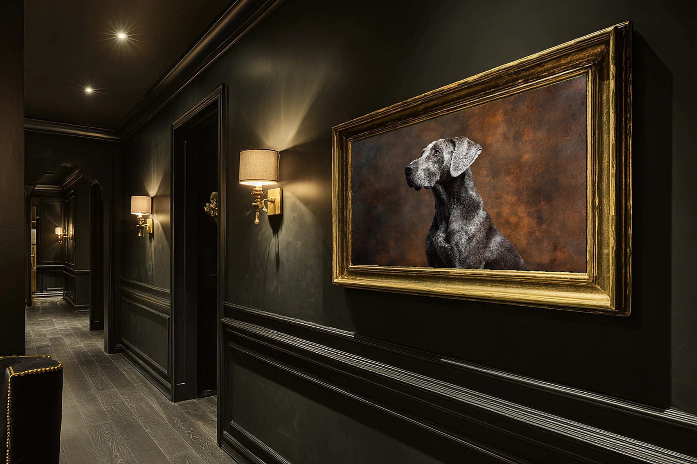 Dog Portrait Great Dane Print on Stretched Canvas — Stunning Soulful Painterly for the Living Room, Gift for the Pet Lover in Your Life — dog-portrait-great-dane-hallway-wall-art.jpg