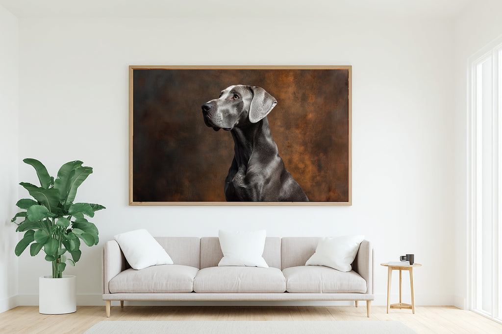 Dog Portrait Great Dane Print on Stretched Canvas — Stunning Soulful Painterly for the Living Room, Gift for the Pet Lover in Your Life — dog-portrait-great-dane-living-room-wall-art.jpg