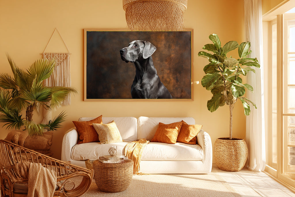 Dog Portrait Great Dane Print on Stretched Canvas — Stunning Soulful Painterly for the Living Room, Gift for the Pet Lover in Your Life — dog-portrait-great-dane-room-5-wall-art.jpg