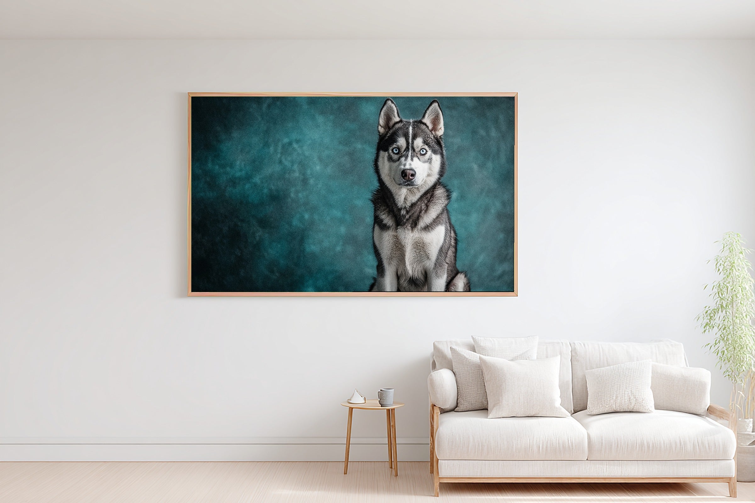 Dog Portrait Husky Print on Stretched Canvas — Cozy Tender Oil-Painting for the Living Room, Gift for the Pet Lover in Your Life — dog-portrait-husky-bedroom-wall-art.jpg