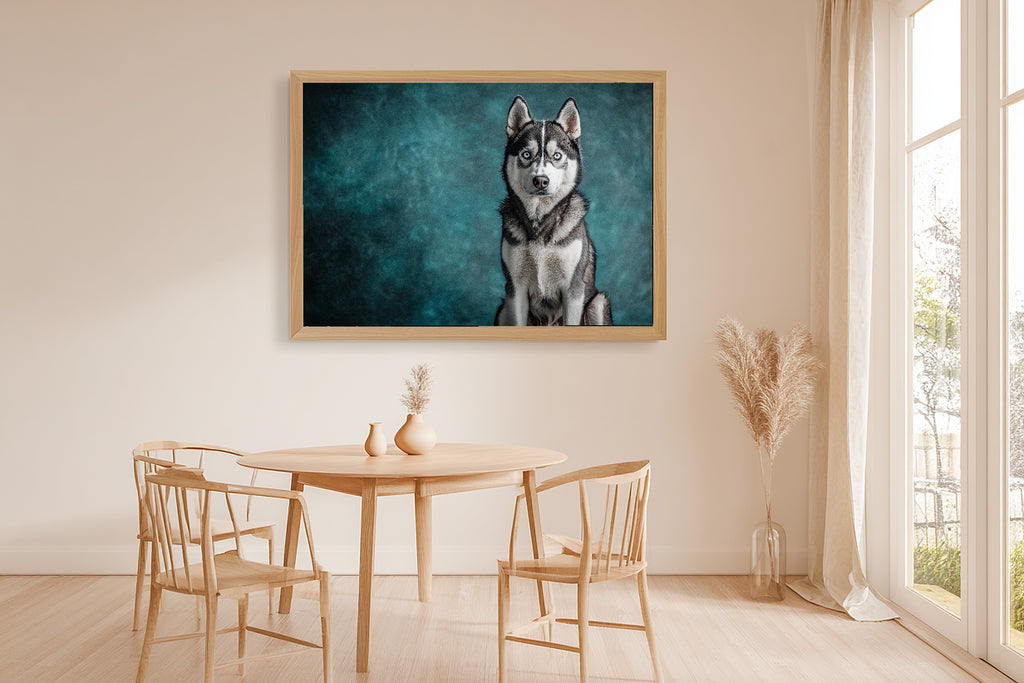 Dog Portrait Husky Print on Stretched Canvas — Cozy Tender Oil-Painting for the Living Room, Gift for the Pet Lover in Your Life — dog-portrait-husky-dining-room-wall-art.jpg