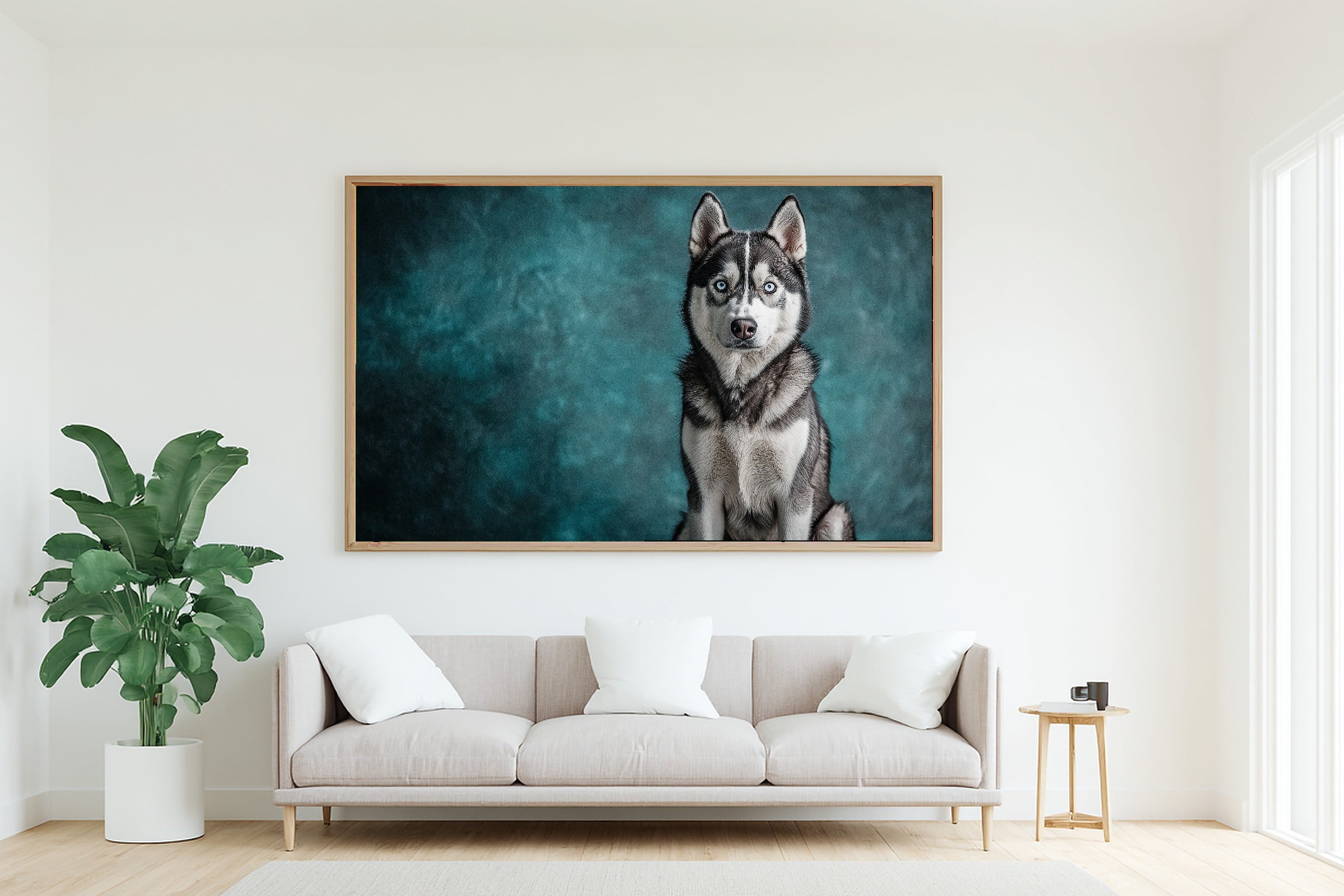 Dog Portrait Husky Print on Stretched Canvas — Cozy Tender Oil-Painting for the Living Room, Gift for the Pet Lover in Your Life — dog-portrait-husky-living-room-wall-art.jpg