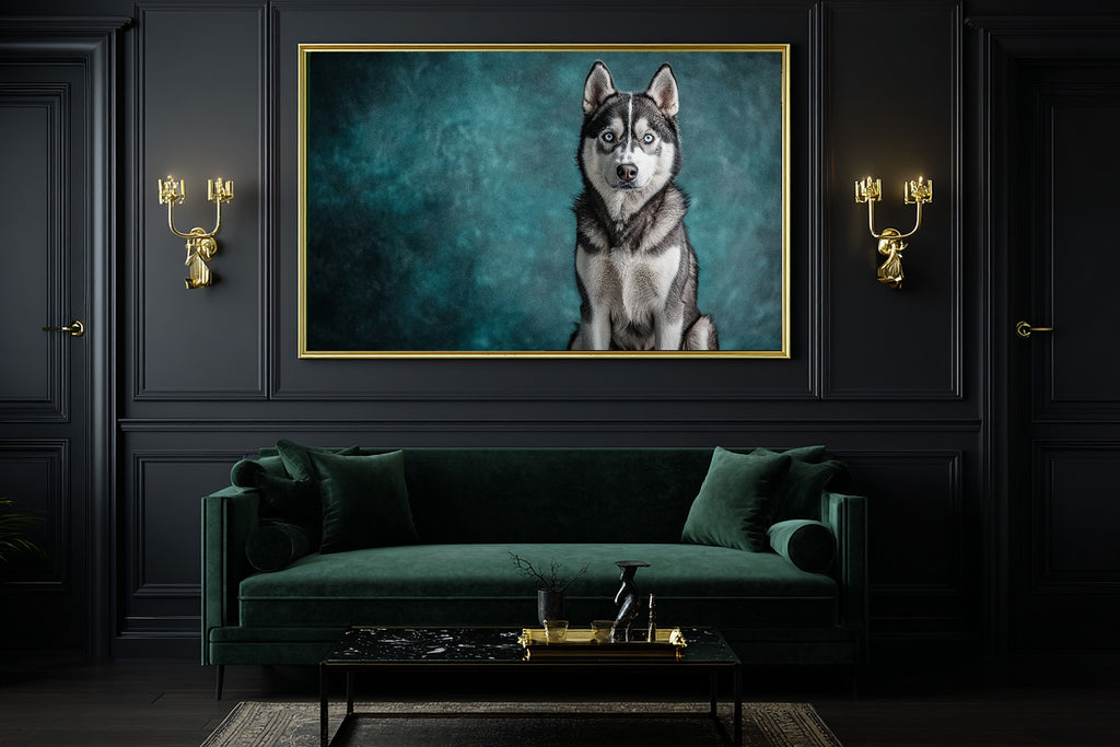 Dog Portrait Husky Print on Stretched Canvas — Cozy Tender Oil-Painting for the Living Room, Gift for the Pet Lover in Your Life — dog-portrait-husky-office-wall-art.jpg